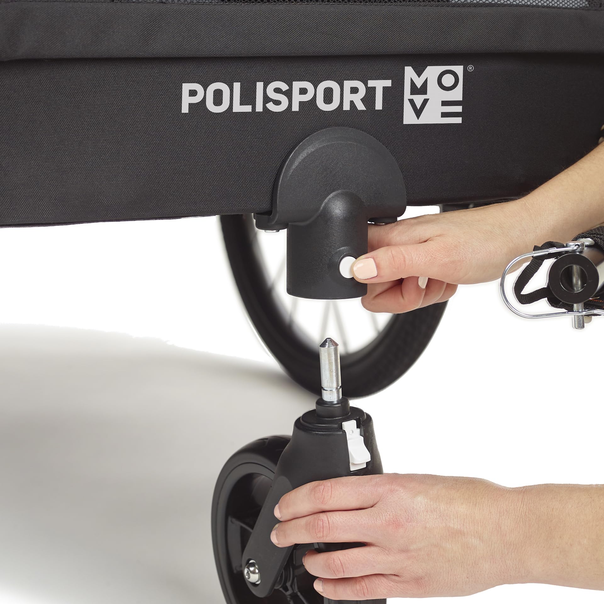 POLISPORT 8615000006 - Trailer + Stroller con Ruedas de 20'' para Bicicletas con un máximo de 1 o 2 niños con Altura 1,05m y Remolque con Carga máxima 41kg en Color Gris/Azul
