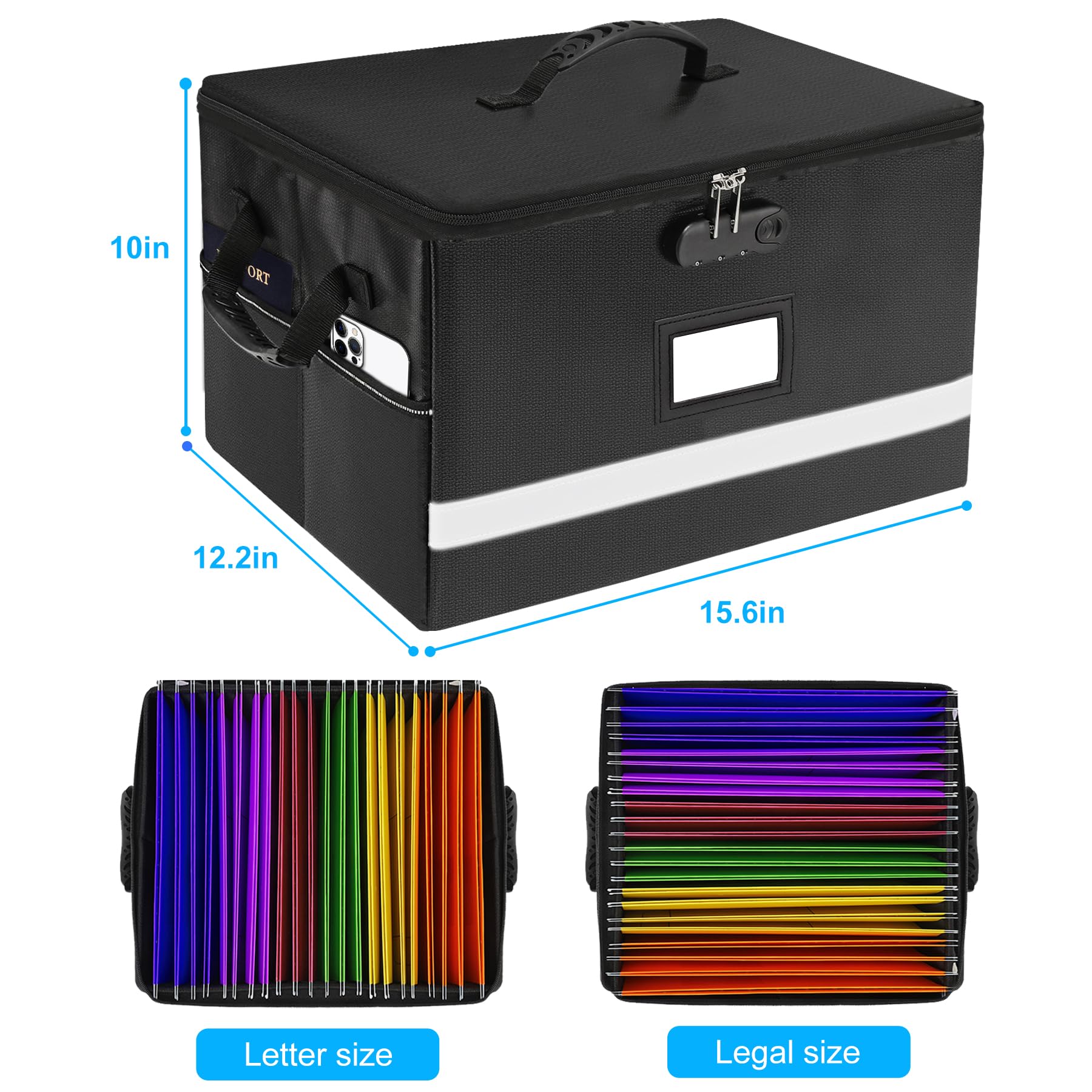 Maiche File Organizer with Lock, Portable File Box with Handle, File Boxes with Lids, Fireproof Document Box