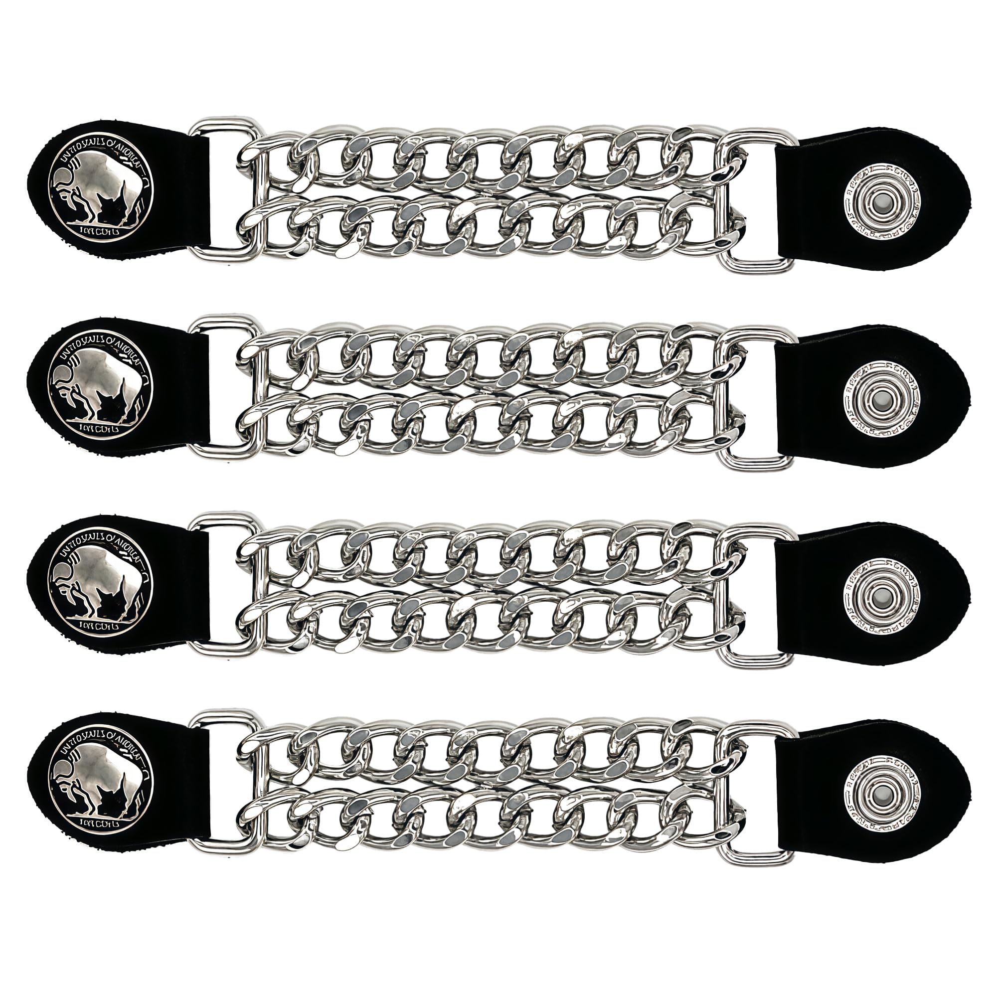 Motorcycle Vest Extenders for Men &amp; Women - 4 PCS Leather Vest Extensions for Biker - Durable Double Chrome Chains