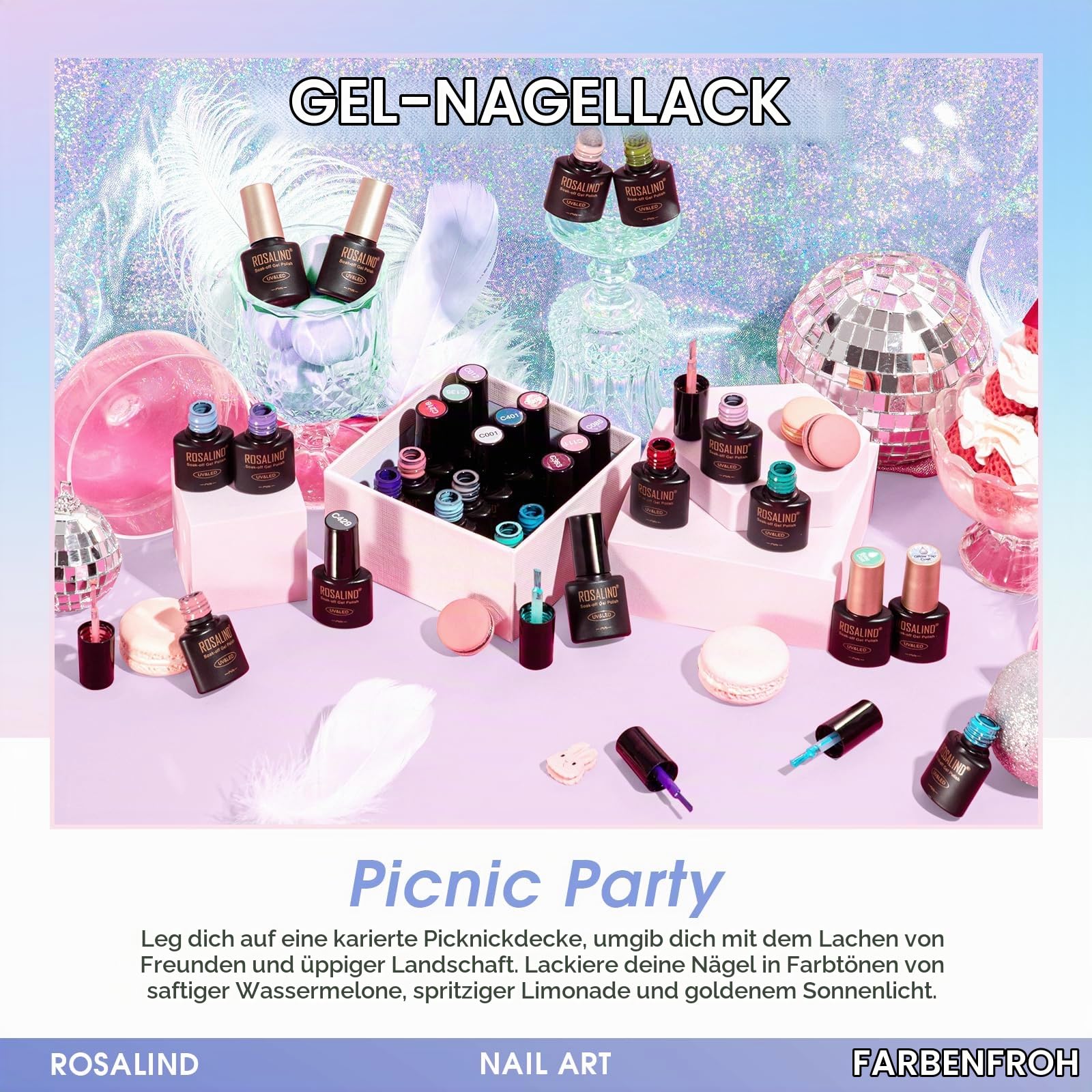 ROSALIND UV Nagellack Set 80 Stück Weiß Rot Rosa Blau Grün Violett Grau