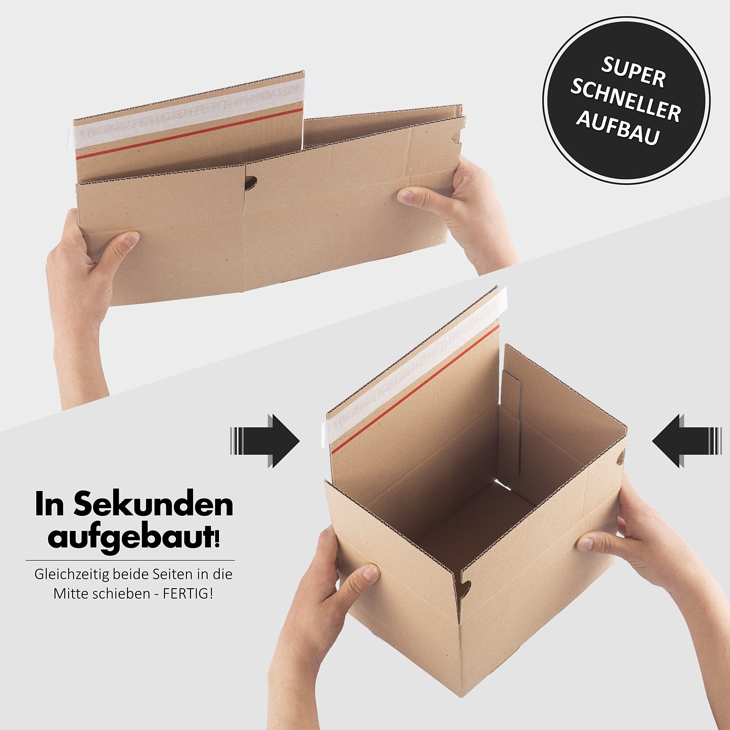 50 Stück Automatik-Faltkarton (selbstklebend) 1-wellig 310 x 230 x 160 mm Wellpappe - automatischer Versandkarton für Warensendung, Paket & Päckchen groß (L) - Karton-Versand-Verpackung