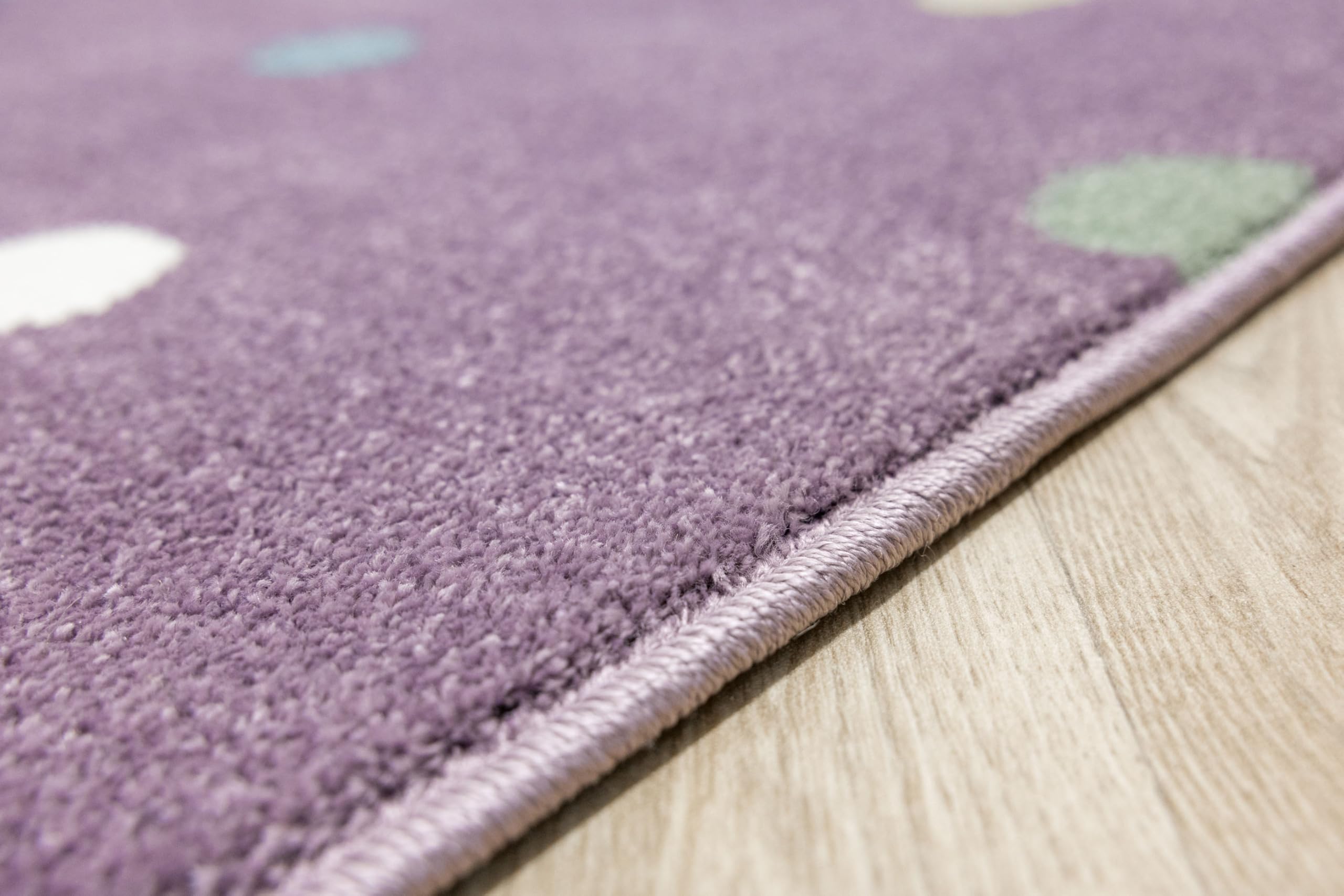 Lima rechteckig Kinder Teppich Lila 100x150 cm, Kinderzimmer Kurzflor Teppiche| Kinderteppich Mädchen| Kids Carpet |Spielteppich Kinder Babyzimmer Tepich |gepunktetes Muster |Wohnzimmer Teppich