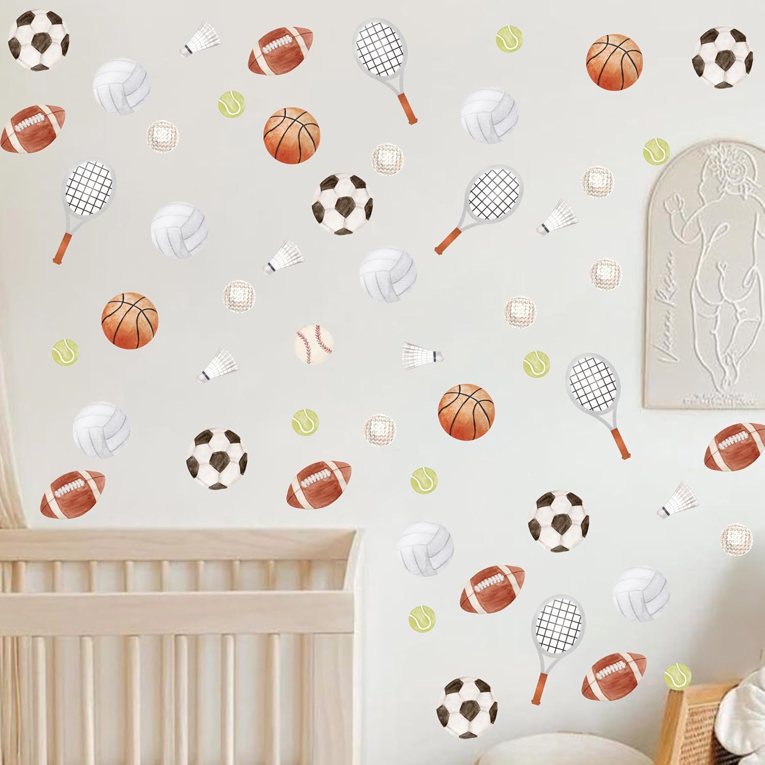 Sports Balls Wall Decals - Sports Themed Wall Stickers, Boy Kids Athletic Decorations Decal, Pack of 9, Removable Peel and Stick for Kids Room, Nursery, Playroom, Living Room, Home Gyms