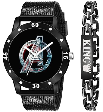 CERO Combo of Avenger Printed Watch and King Bracelet Analog Men and Boys Combo Watches
