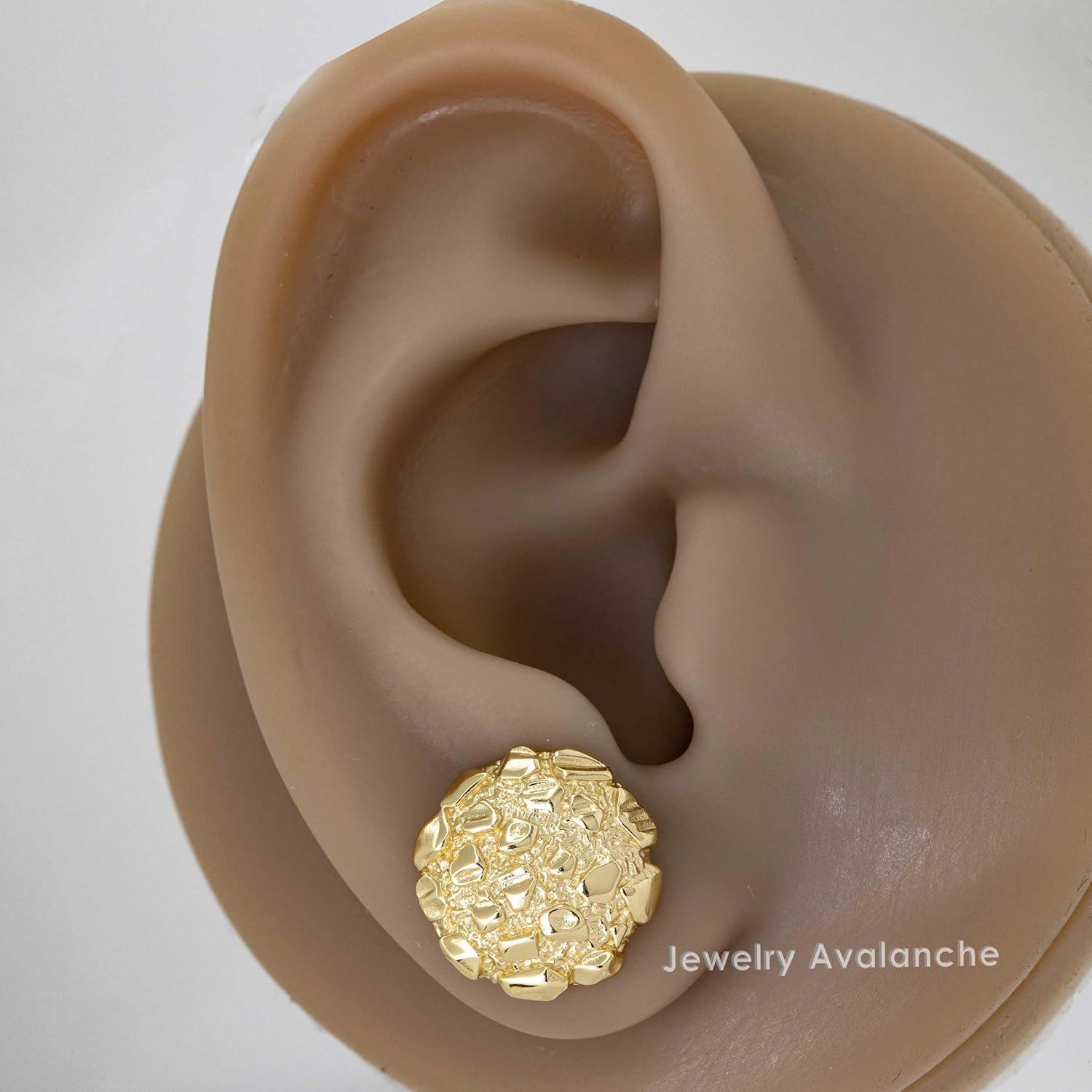 Nugget Stud Earrings - Yellow Gold Plated Sterling Silver Textured Chunky Studs - Hypoallergenic Minimalist Earrings for Men-Women - Image 4