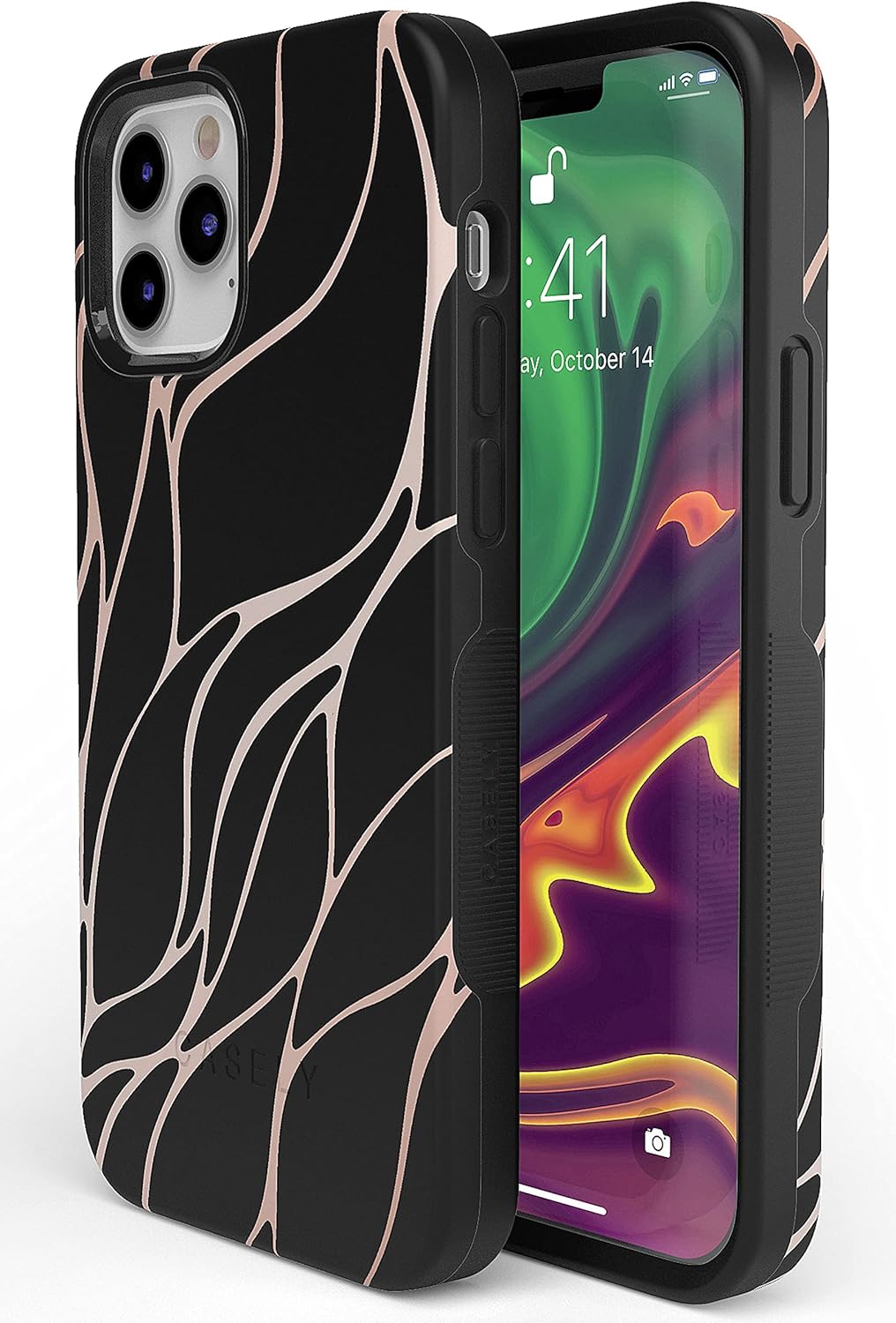 Casely iPhone 12/12 Pro Case | Midnight Ride | Black and Gold Metallic Waves | Bold Protective Design - Image 4