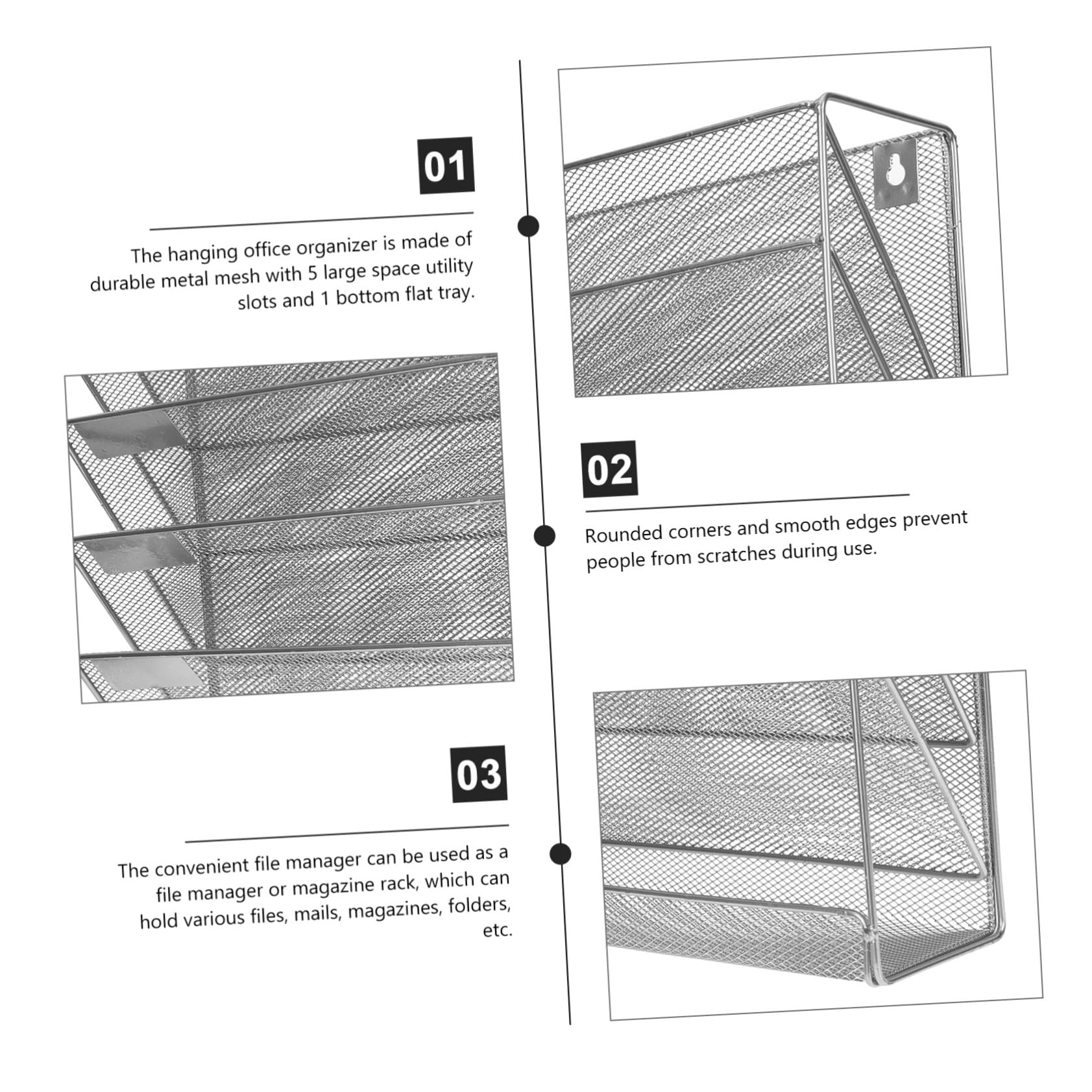 Wall-mounted Multi-layer File Organizer Metal Rack Document Holder for Home Office Storage