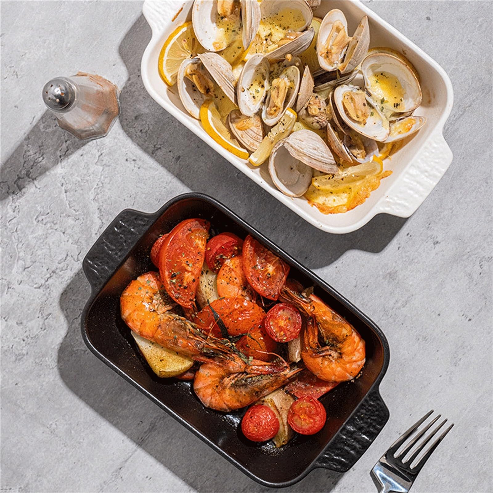 Plat Four Stone-Patterned Baking Dish with Handles Plat Gratin(Noir)