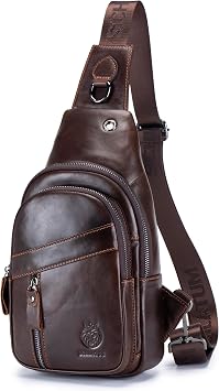 Genuine Leather Crossbody Bag for Men Casual Sling Chest Bag Men Sling Bags Man Bag Crossbody, Coffee