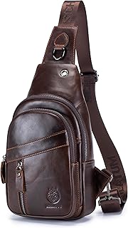 SCHLATUM Genuine Leather Crossbody Bag for Men Casual Sling Chest Bag Men Sling Bags Man Bag Crossbody, Coffee