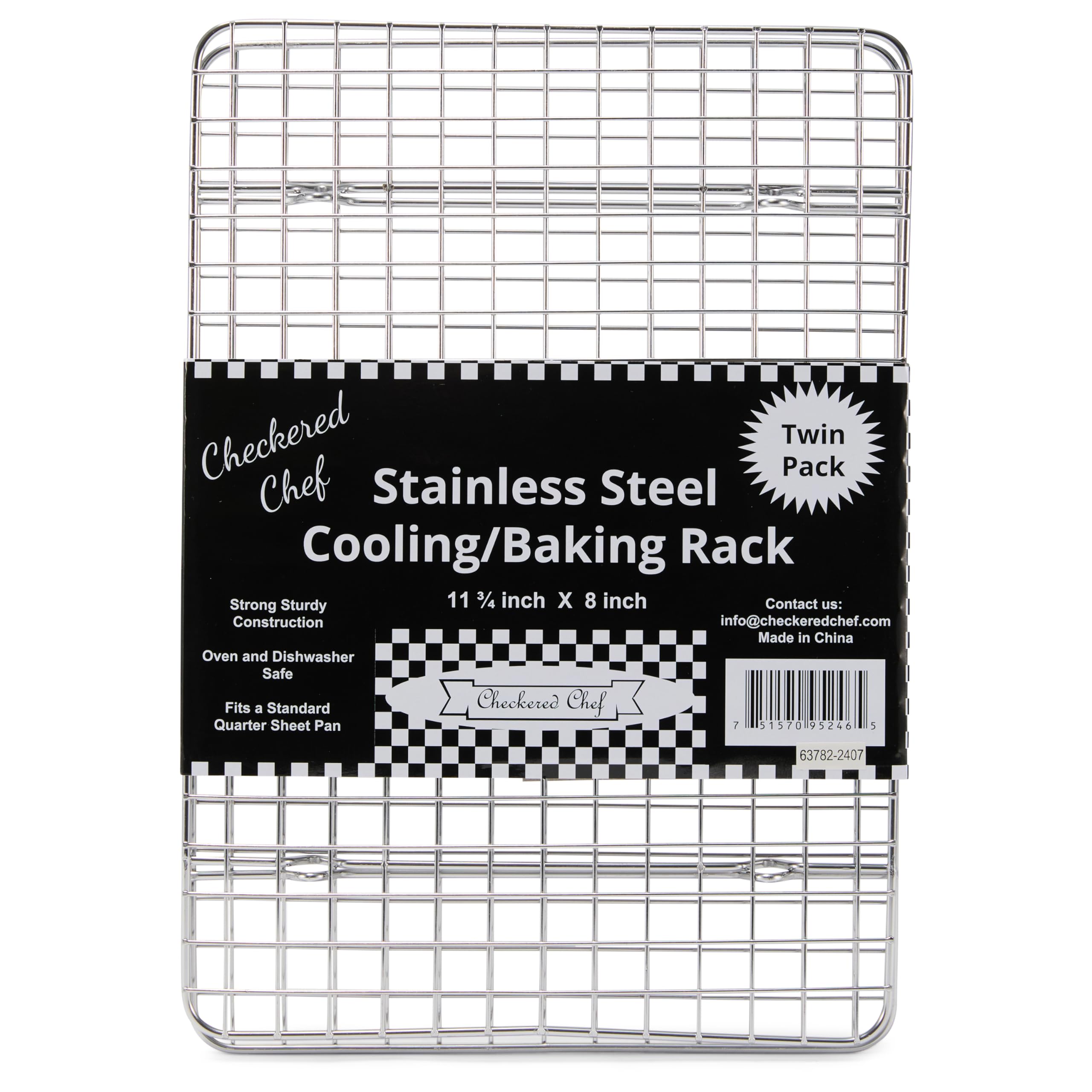 Checkered Chef Cooling Rack for Cooking and Baking - 8” x 11 ¾" Set of 2 Stainless Steel, Oven Safe Grid Wire Cookie Cooling Racks