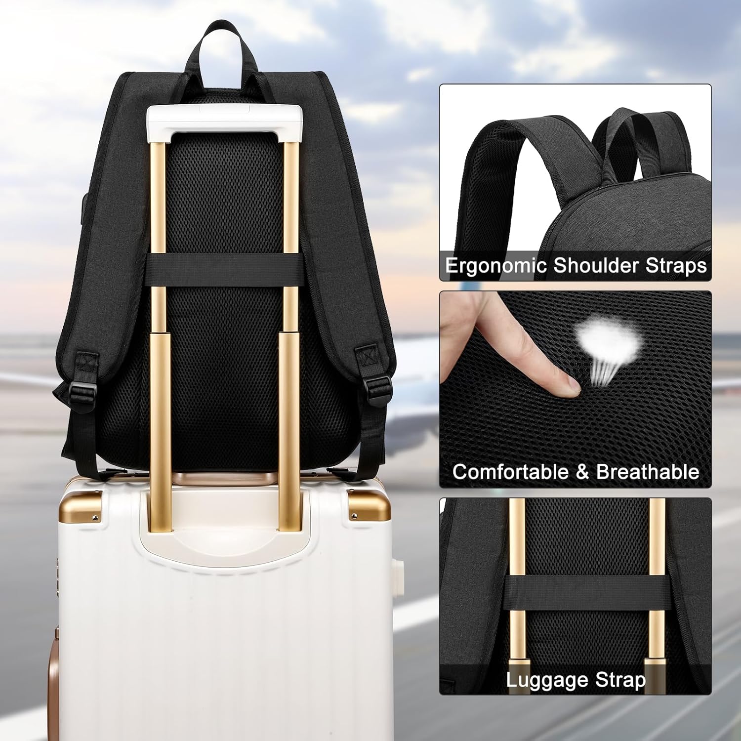 Casual Laptop Backpack,School Backpack Large Bookbag with USB for High School College Students Office Business, Black - Image 6