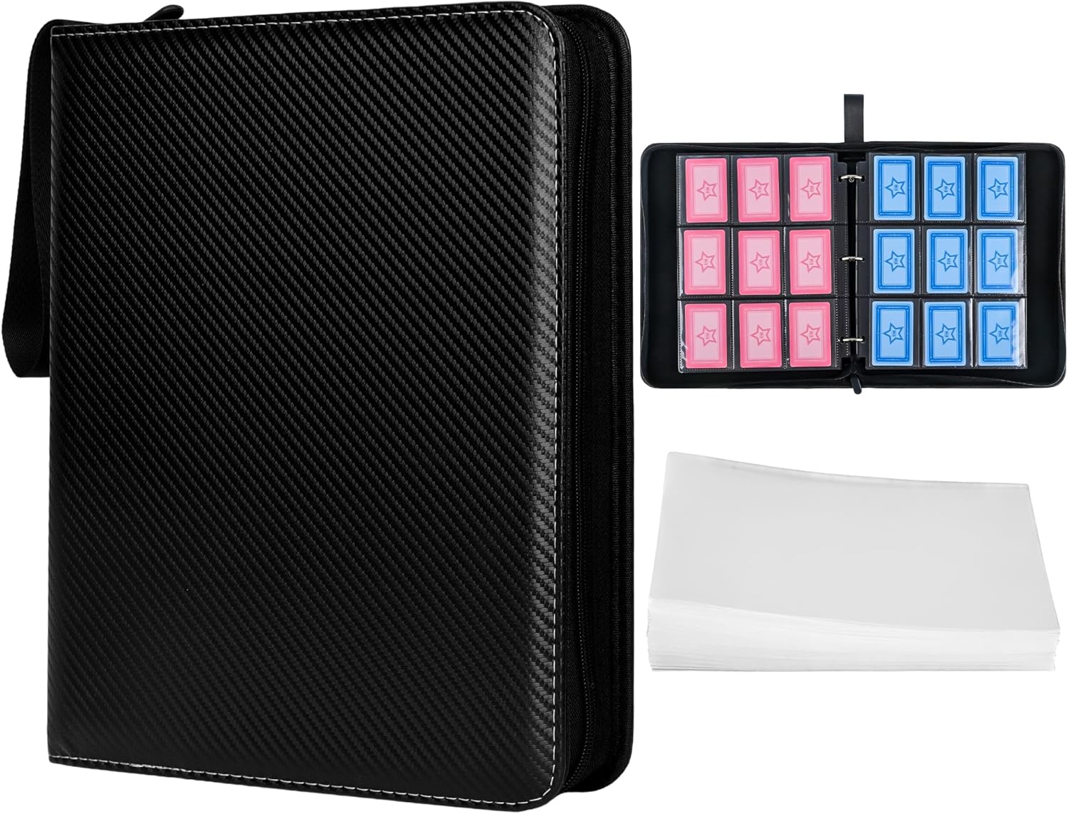 9 pocket cards binder，Durable trading card binder,40 page detachable upgrade card sleeve，720 pockets can hold playing cards, photos, baseball and other sports cards，top loader binders(black)