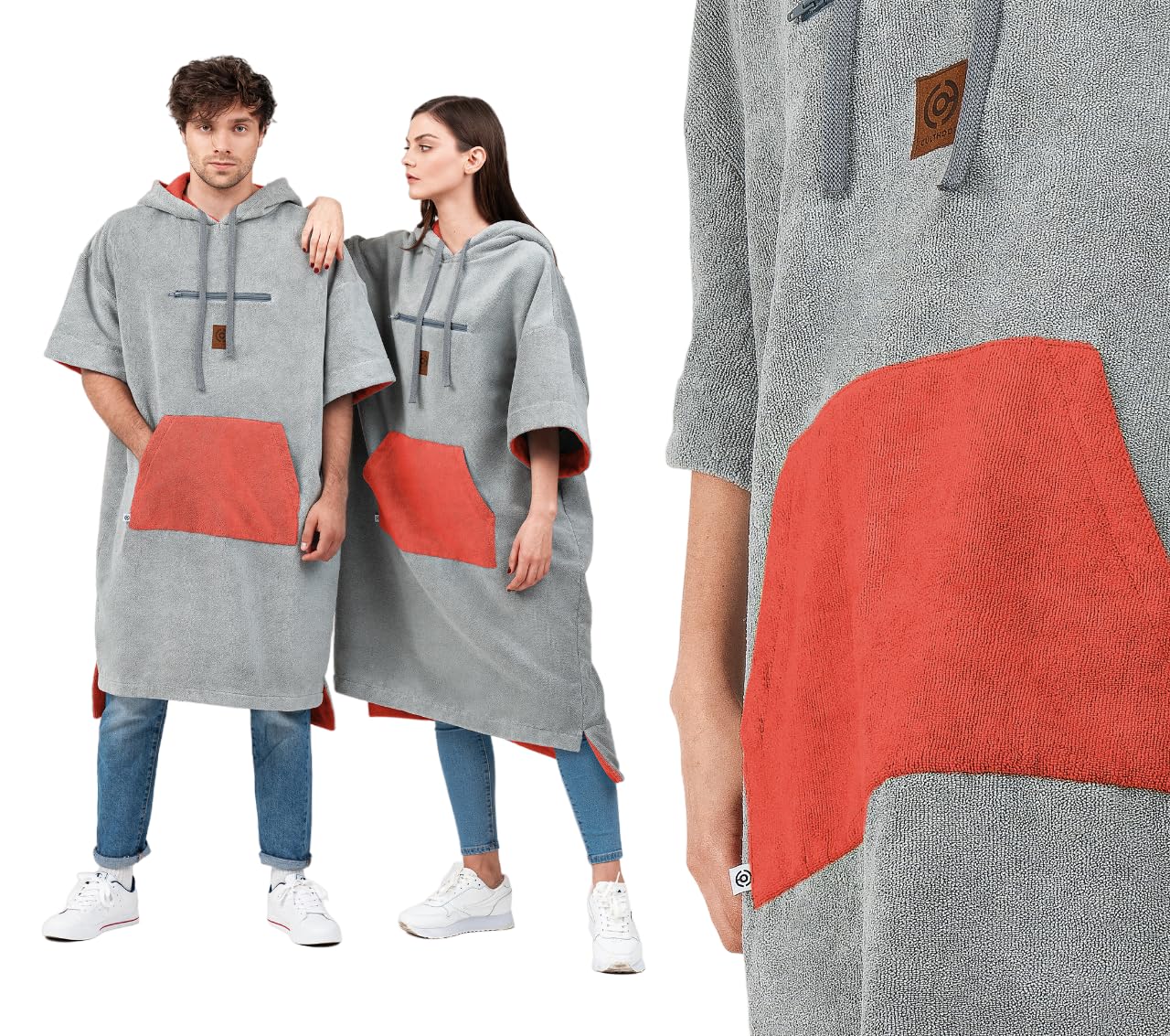 A2Z Serviette Poncho Peignoir Adulte 100% Coton - Capuche, Poche Kangourou - Plage, Bain, Sports Nautiques - Tailles S/M à XXL