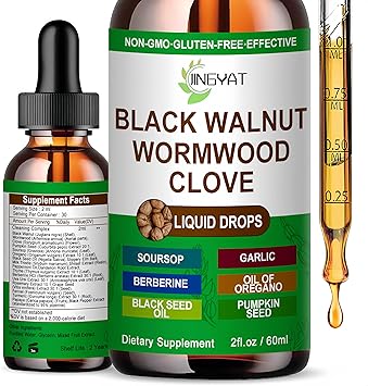 Organic Wormwood Black Walnut Clove Cleanse Drops | High Absorption Liposomal Black Walnut Wormwood for Humans | Soursop Pumpkin Seed Oil of Oregano Berberine | Black Walnut Tincture Detox