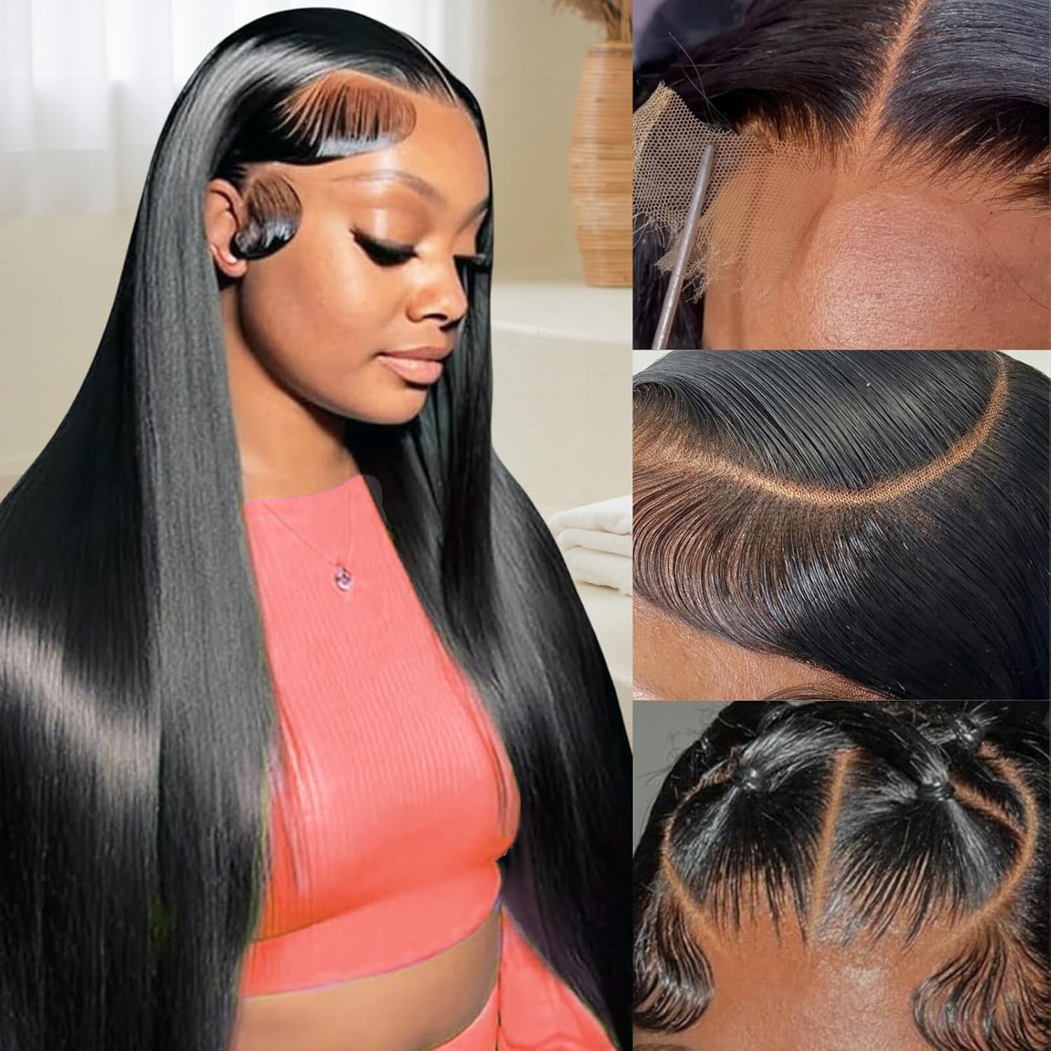 Amyes Straight Lace Front Wigs Human Hair Pre Plucked 13x4 HD Lace Front Wigs 180% Density Glueless Wigs for Black Women Natural Hairline 26 Inch