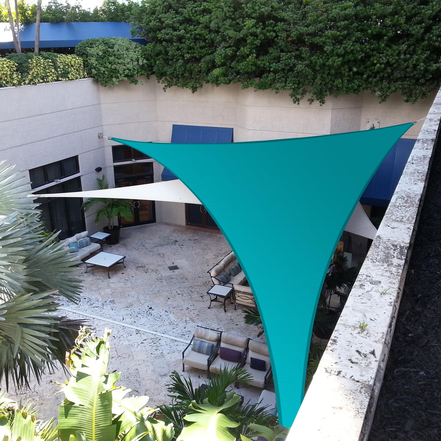 Waterproof Turquoise Triangle Sun Shade Sail - Outdoor Canopy Awning For Patio, Garden, Deck