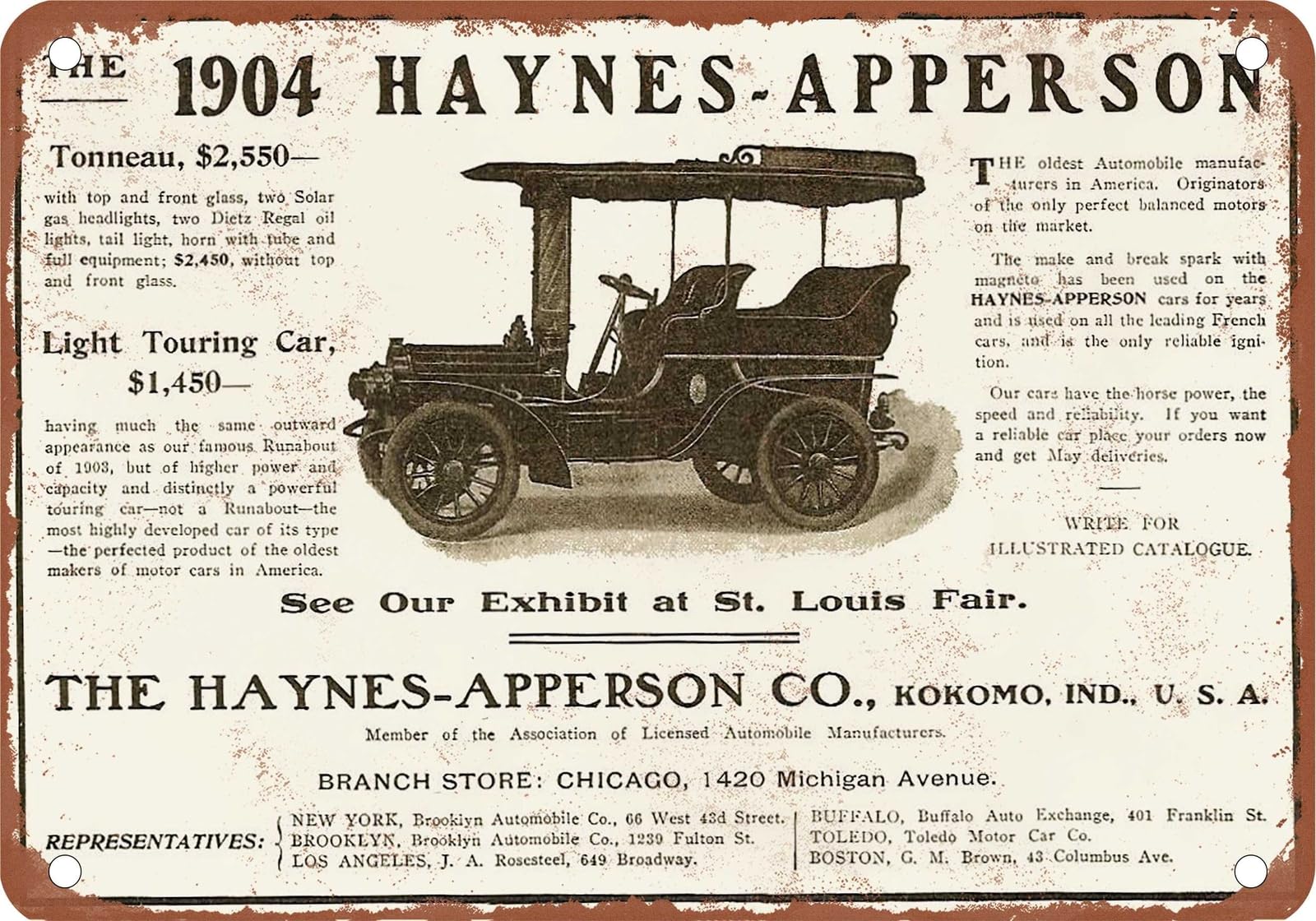 Miaomansenstore Metal Sign - 1904 Haynes-Apperson Vintage Ad 01 - Old Retro Rusty Look Home Decor