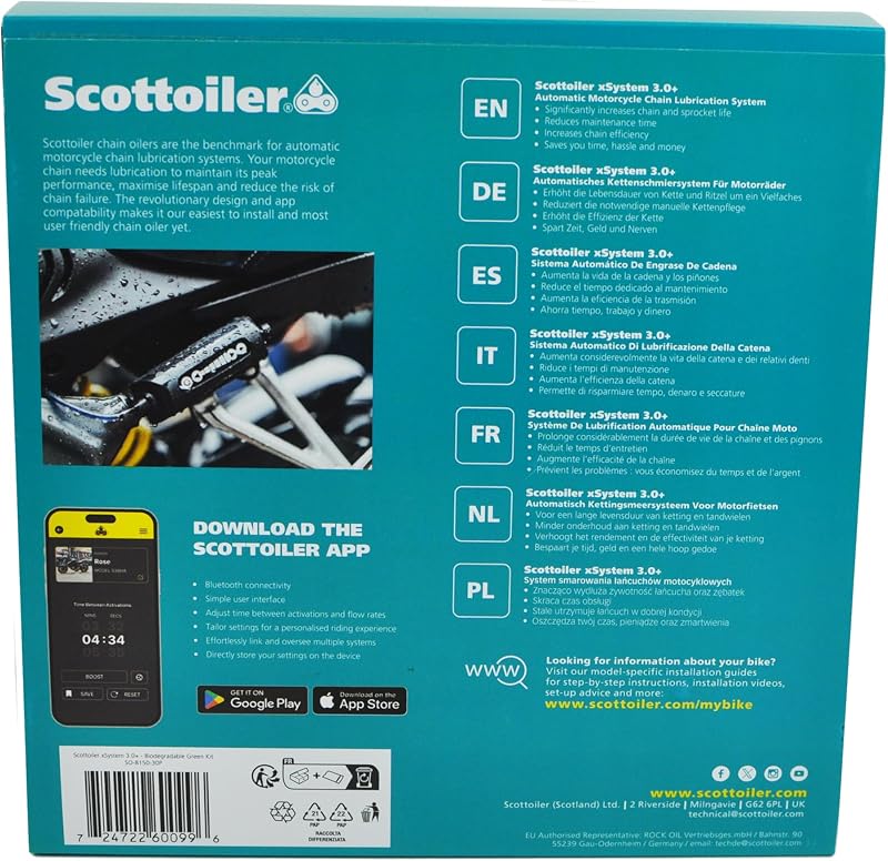 Scottoiler xSystem 3.0+ Elektronikus Lánckenő Bluetooth Vezérléssel Biodegradábilis Olajjal