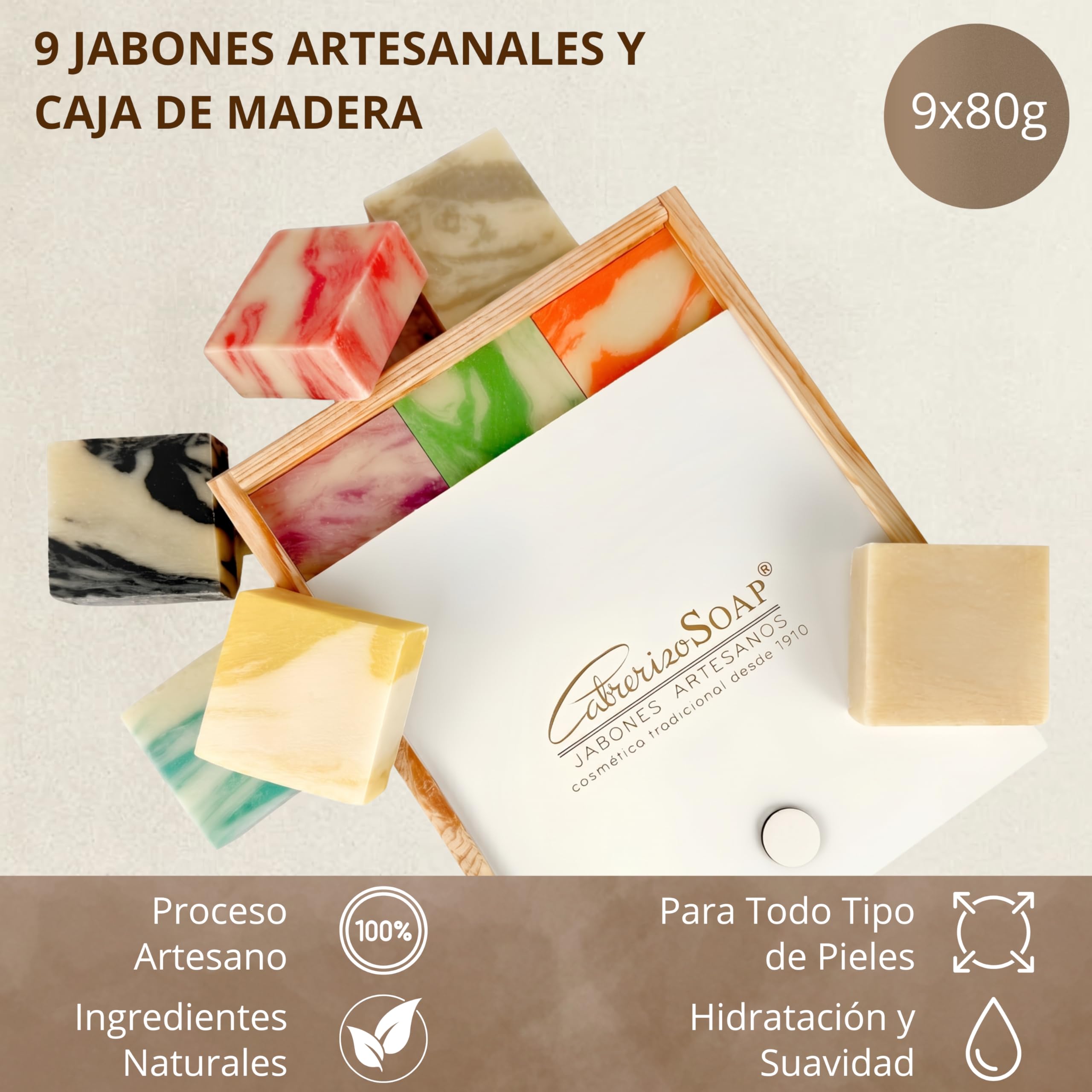 Jabones naturales artesanos para regalar 9 x 80 g – Pack de cuidado facial, manos y cuerpo – Estuche elegante ideal como regalos originales para mujer y ocasiones especiales
