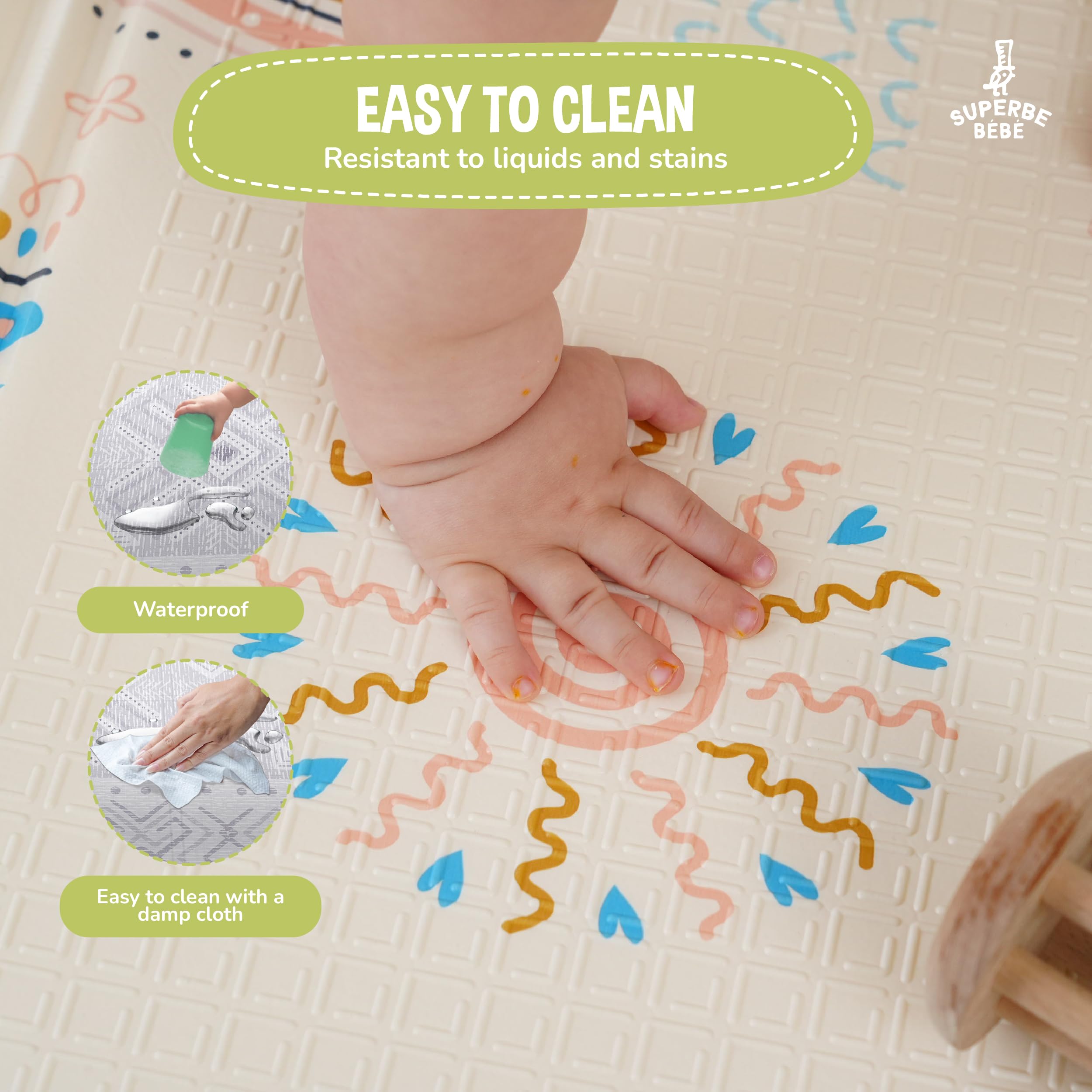 Reversible and Non-Toxic Thick Foldable Waterproof Foam Baby Play Mat 180x160x1cm. Floor Mat for Kids Toddlers Children. for Boy or Girl Child's Room. Extra Large Size SUPERBE BEBE ® — view 8