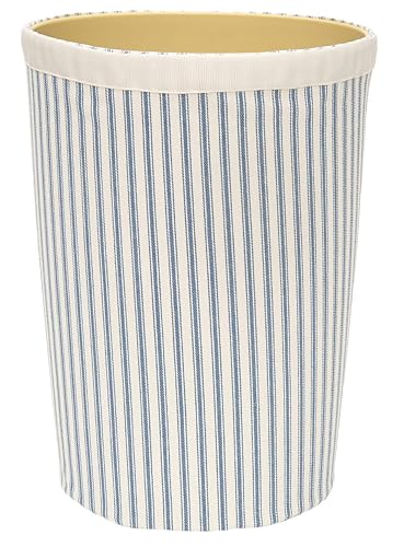 Cubo de basura decorativo para baño, cesta de basura redonda de plástico con juegos de baño azules lavables a rayas de 11.75 pulgadas de alto