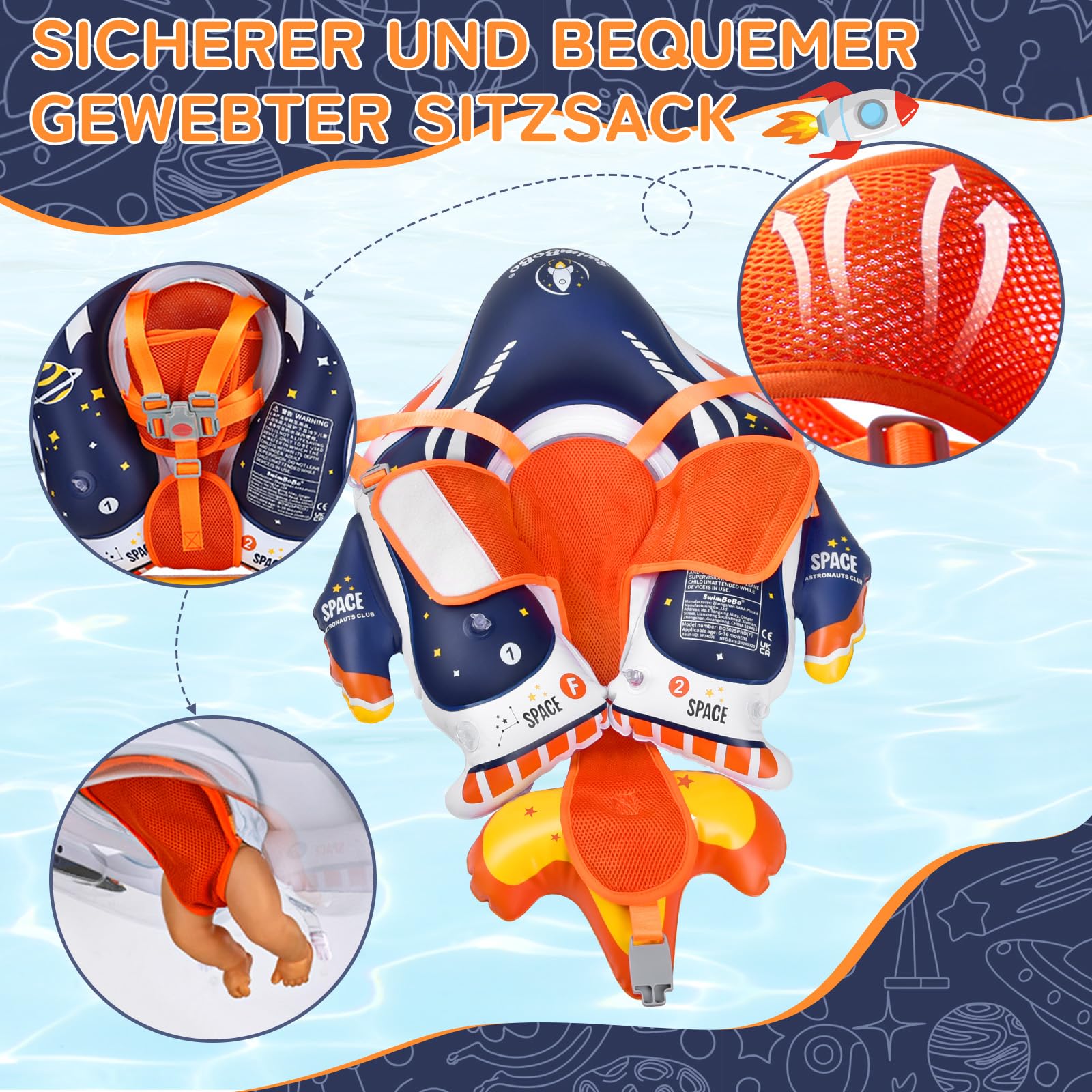 IEEILULU Schwimmring Baby, Baby Schwimmreifen mit Abnehmbarem Sonnenschutz und Sicherheitssitz, Schwimmreifen Wasserspielzeug für Pool, Strand und Schwimmbad ab 6 Monaten
