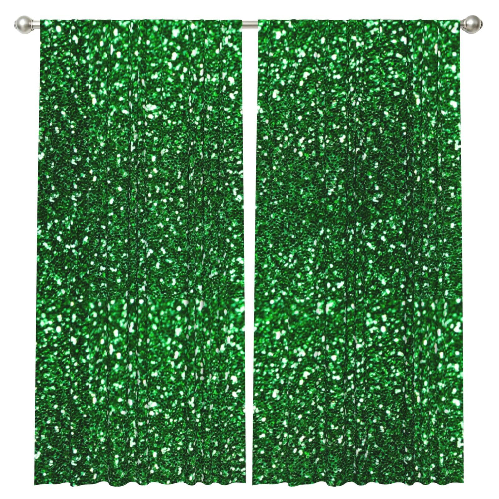 InOmak Green Sequin Sparkle, 2 Panels Window Curtains 52 x 84 Inch Blackout Curtains for Living Room Bedroom