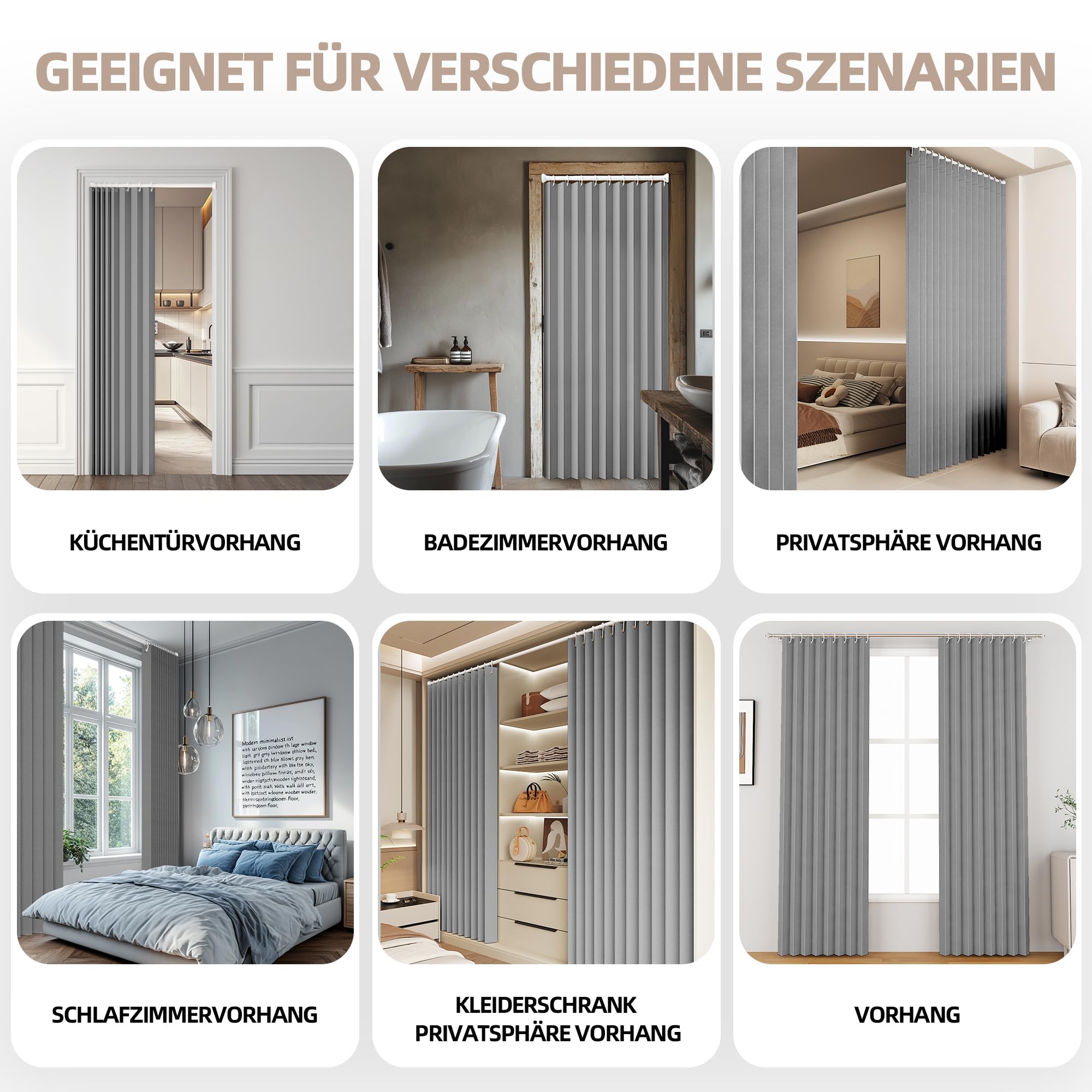 Magnetischer Türvorhang mit Verdunkelung, Faltbarer Raumteiler für Bad/Schlafzimmer/Wohnzimmer, Akkordeon-Design (Gray)