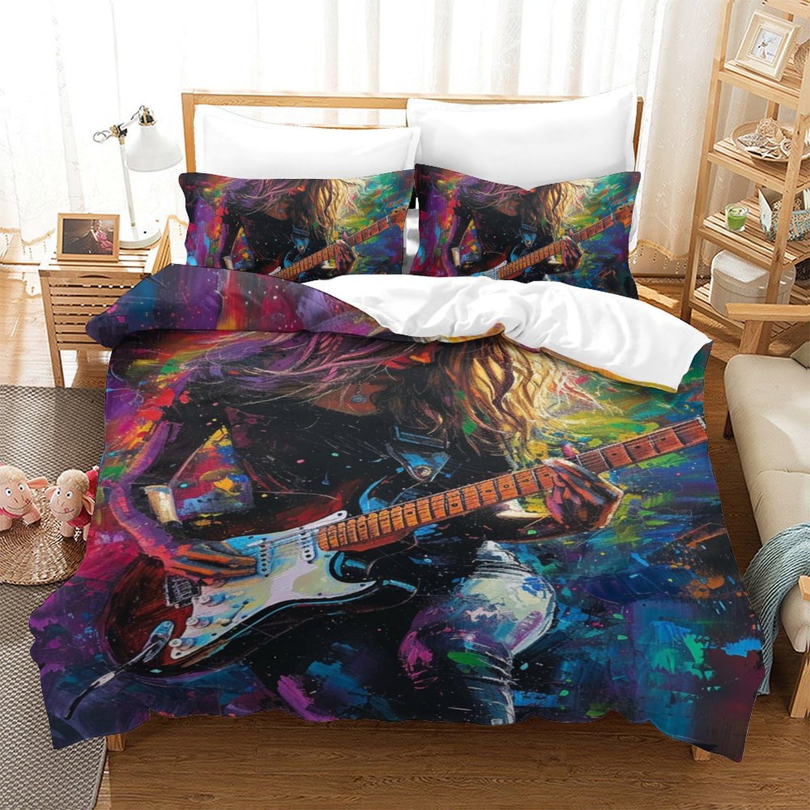 Housse de couette guitare 3D 140x200 microfibre avec taies d'oreiller