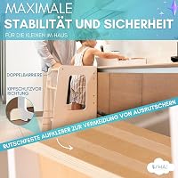 KYWAI Montessori Tanulótorony Bambuszból - 3 Magasságban Állítható, Csúszásgátló Csíkokkal, 1-6 Éves Gyerekeknek, Fehér, Stabil Fa Szerkezet 5