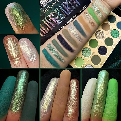 Miniatura 5 de BEUSELF DE'LANCI Sombra de ojos verde oliva, sombras de ojos multicromadas negro y verde para ojos ahumados, paleta de sombra de ojos altamente