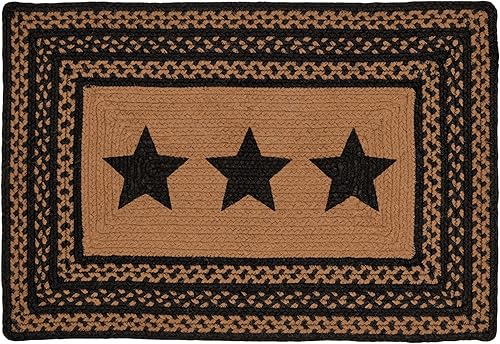 VHC Brands Farmhouse Star, alfombra trenzada de yute antideslizante, tapete para puerta, rectangular, negro, 20 x 31 pulgadas