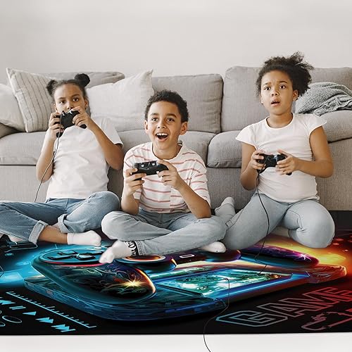 Miniatura 6 de Alfombra de área de juegos, alfombra de juegos 3D, tapete controlador de gamepad para niños y niñas, dormitorio, sala de juegos, alfombras