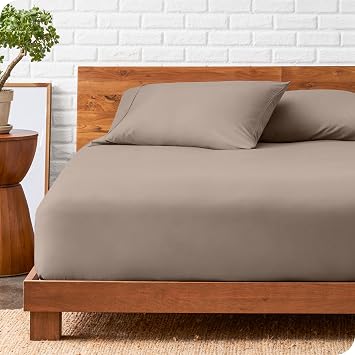 Bare Home Fitted Sheet + Pillowcase Set - Luxury 1800 Ultra-Soft Microfiber - Double Brushed - Deep Pockets - Easy Fit - Fitted Sheet and Pillowcases Queen, Taupe