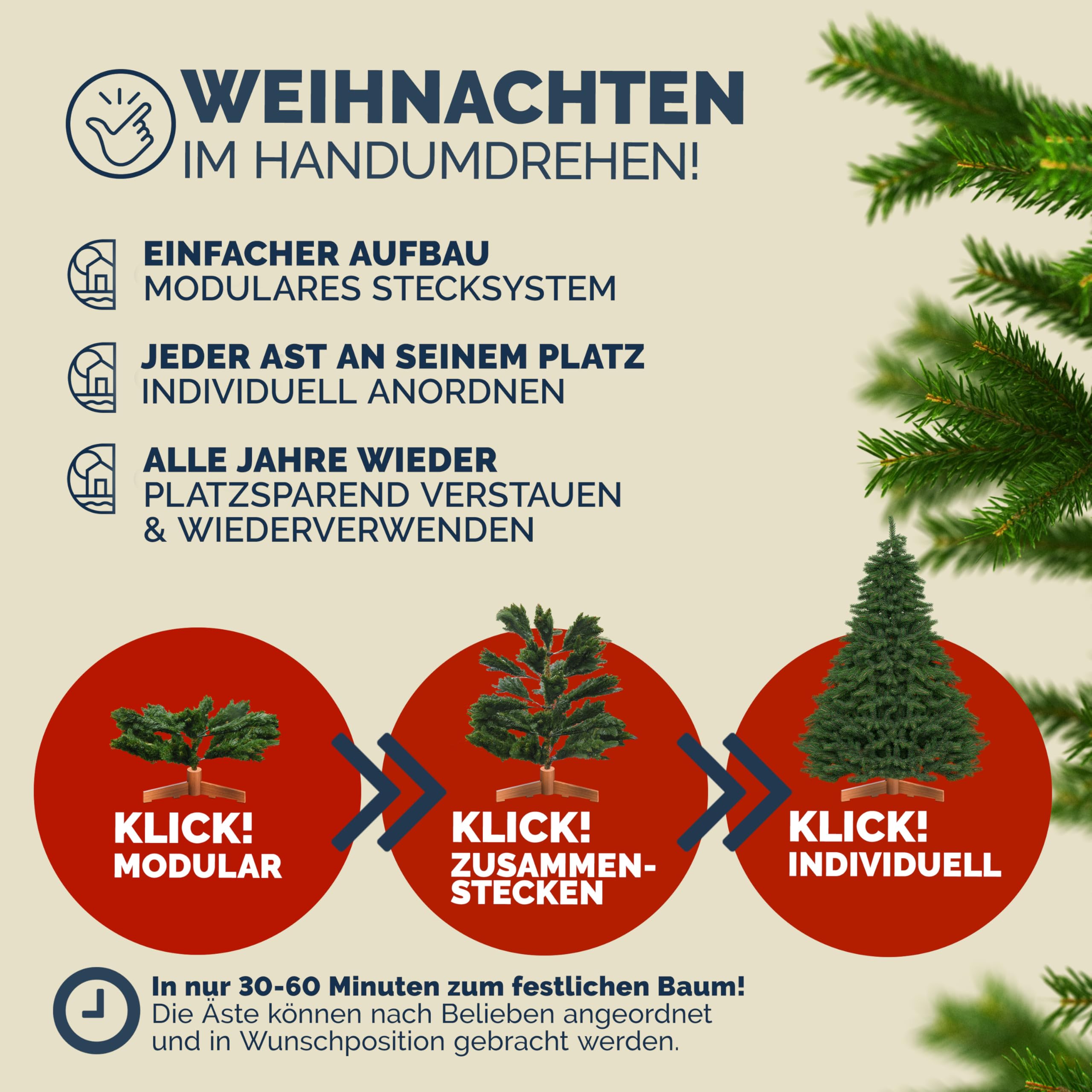 CASARIA® Premium Weihnachtsbaum künstlich XL 180 cm FSC®-Zertifiziert naturgetreu dichte Spitzen Stabiler Holzständer einfacher Aufbau Tannenbaum