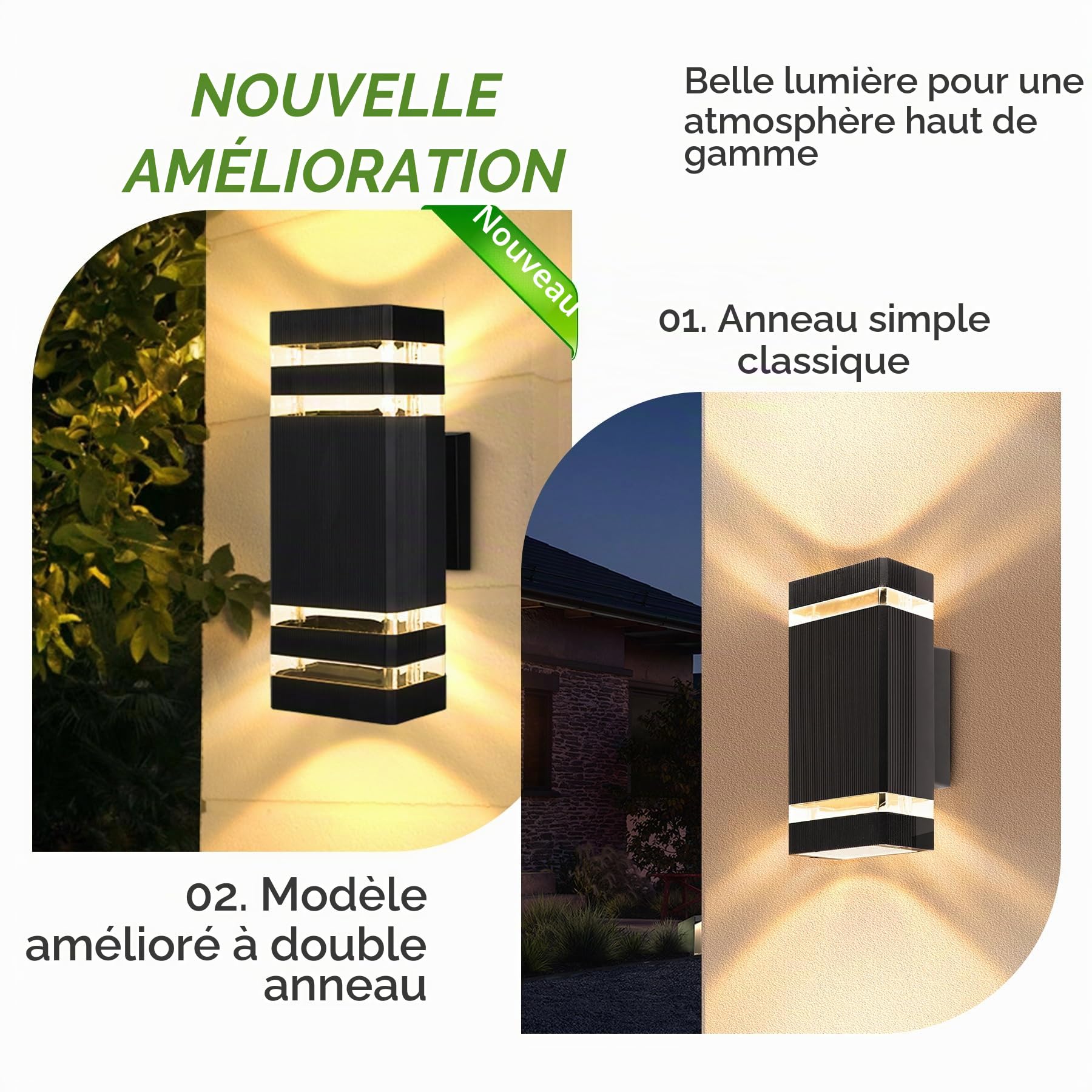 CANMEIJIA Aplique Murale Exterieur LED GU10 6W 3000K Aluminium Noir 2 Pack