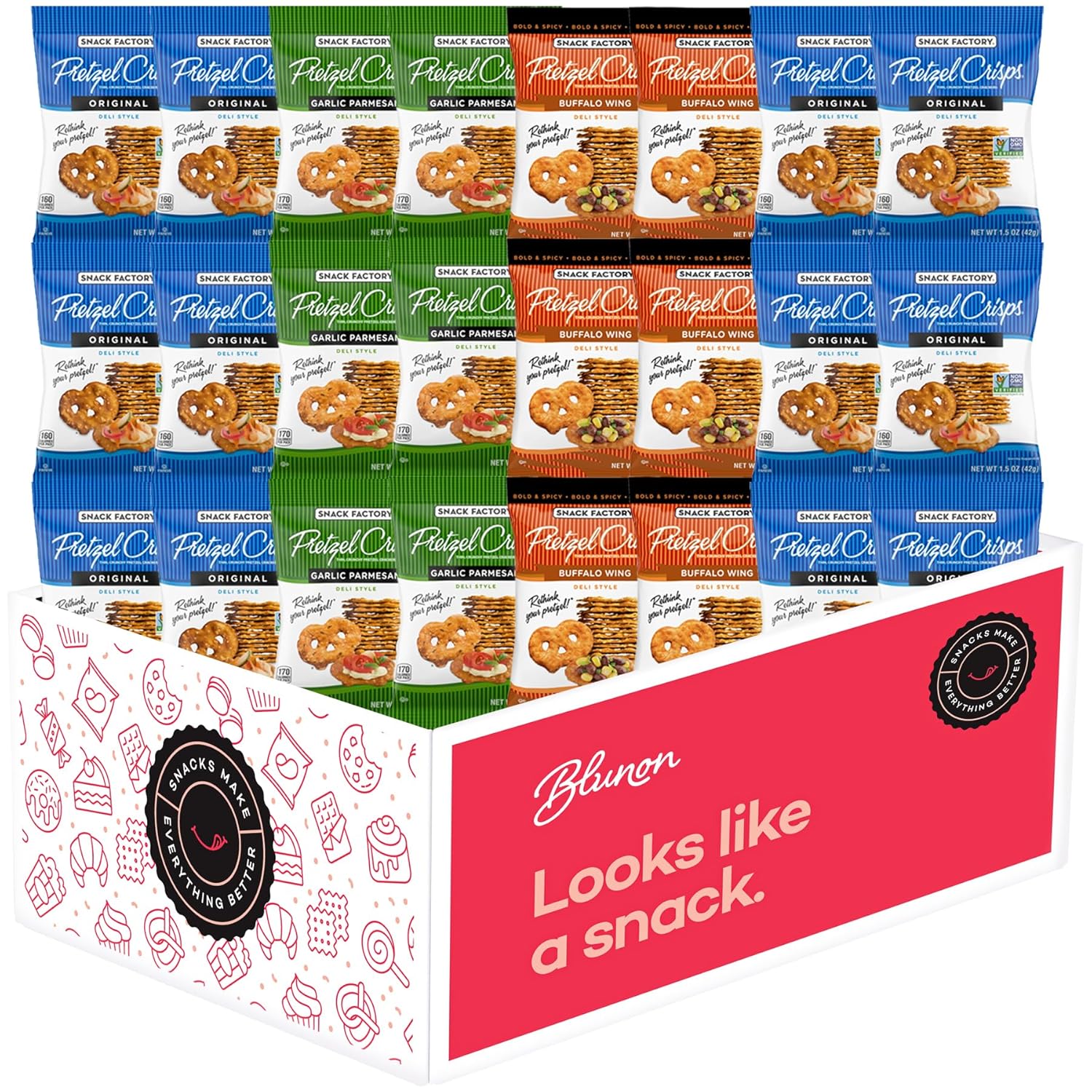 Pretzel Crisps Variety Pack - Bulk Assortment Snack Factory - Care Package Gift Box (24 Count)
