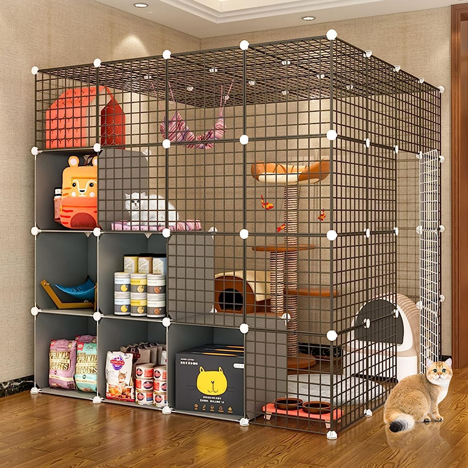 Parques para Animales Pequeños Jaula para Gatos, Parque para Gatos - Recinto para Gatos, Hogar para Gatos Grande Plegable para Interiores, Ideal para 1-4 Gatos(Size:147 * 147 * 145cm)