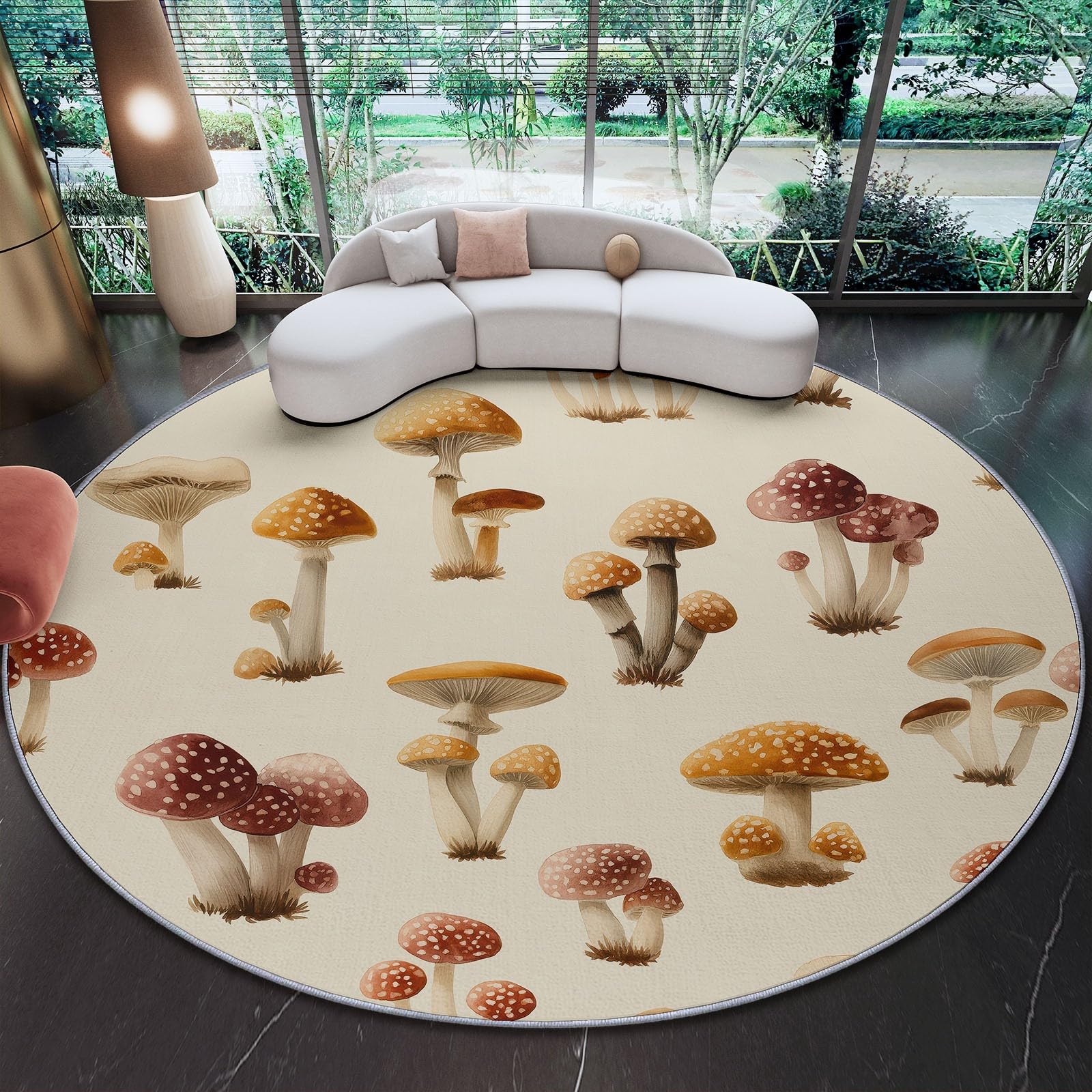 Lavabile In Lavatrice Astratto Arte Funghi Tappeto Rotondo 80 cm Morbido E Confortevole Pelo Corto In Flanella Tappetino Antiscivolo Camera Da Letto Tappeto Da Pavimento Multicolore