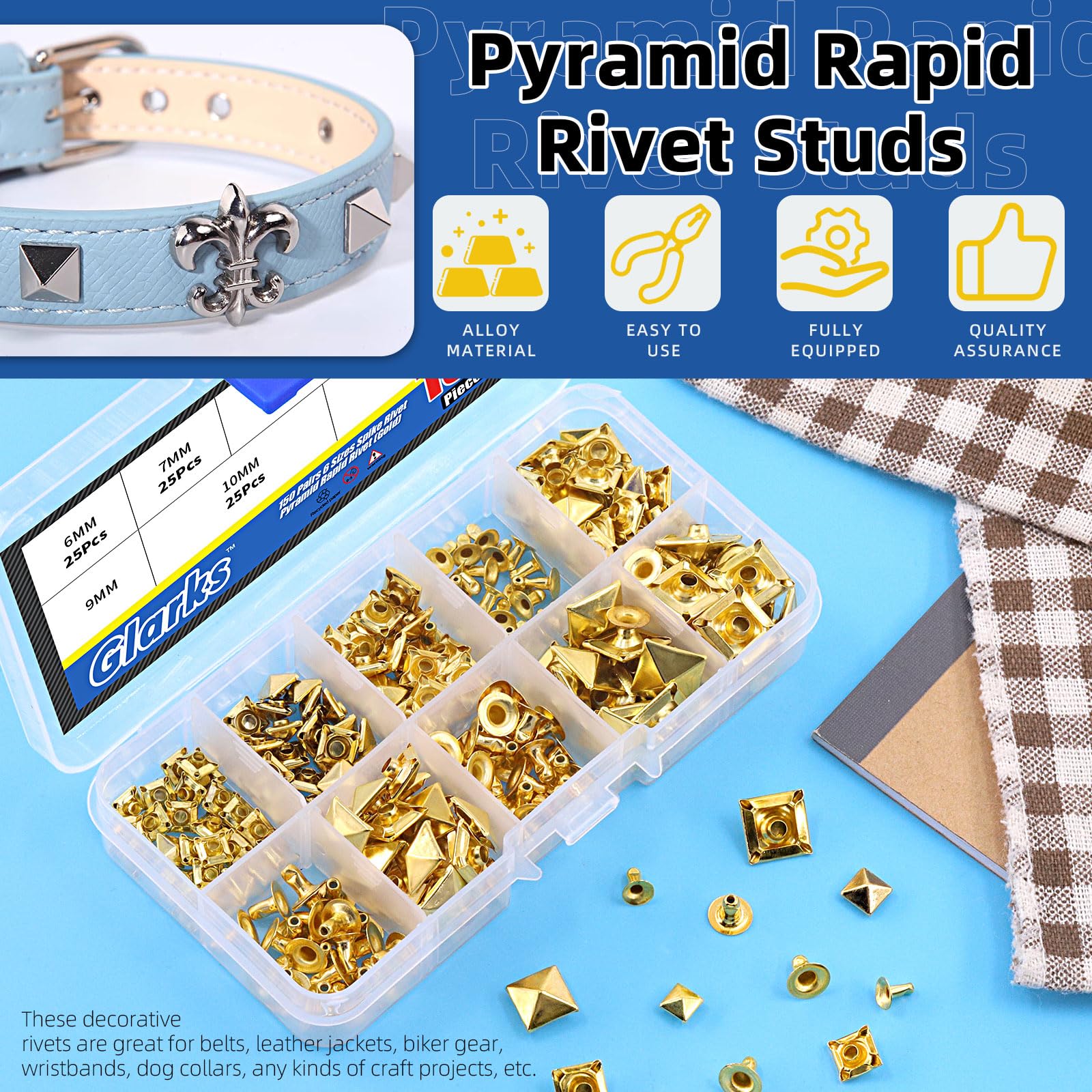 Glarks 150Pcs Gold Spike Rivet - Image 3