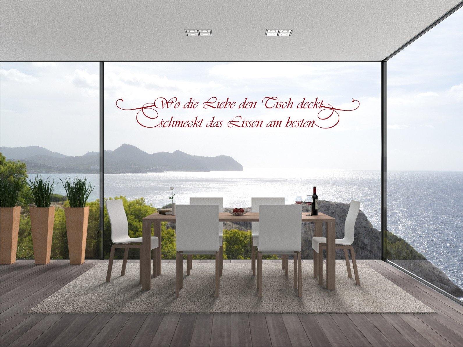 Sticker mural autocollant mural – Où l'amour la Table Couvre – Autocollant dans la cuisine pour les amoureux, rouge foncé, 180x57