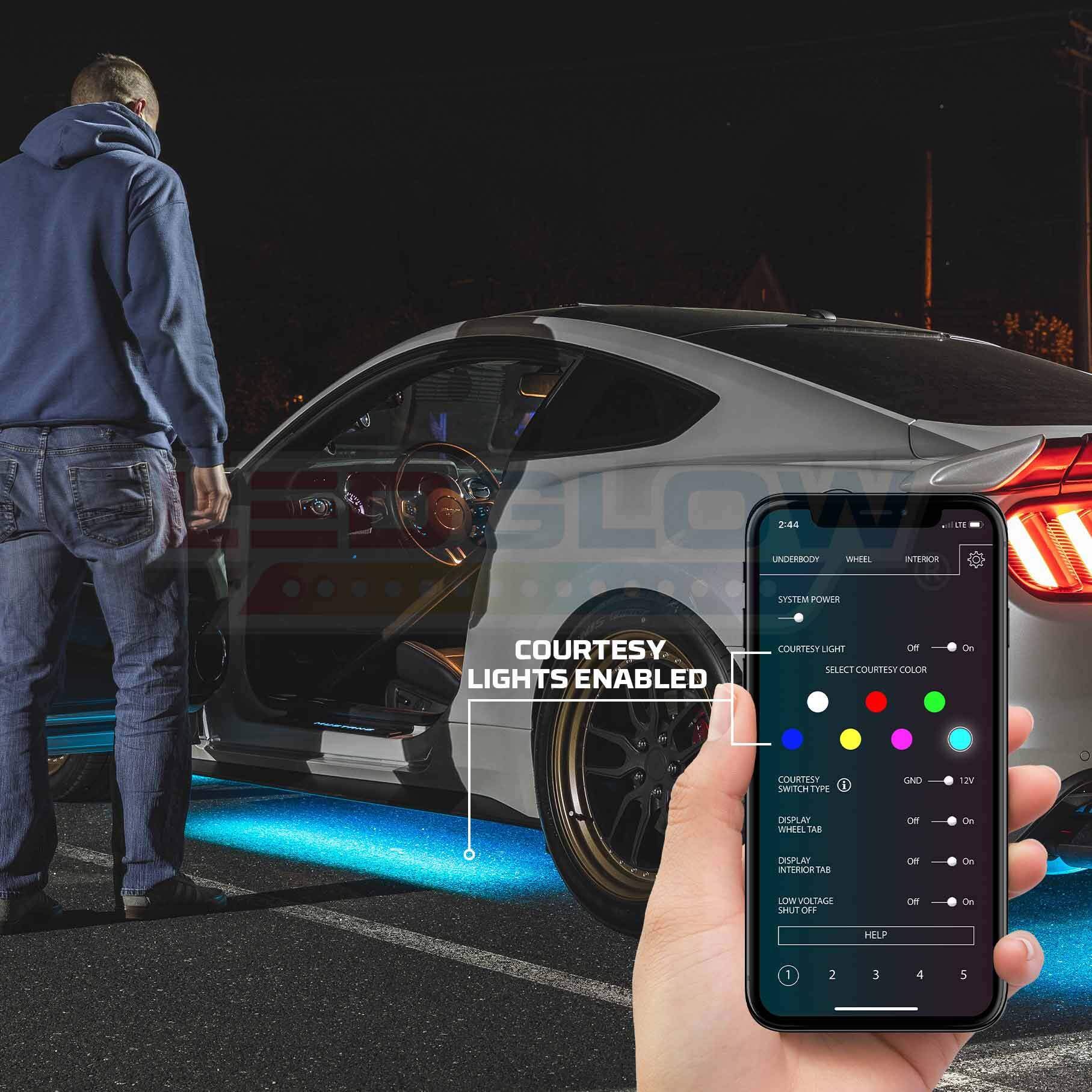 LEDGlow 4pc Bluetooth Million Color LED Underbody Underglow & 6pc Interior Footwell Accent