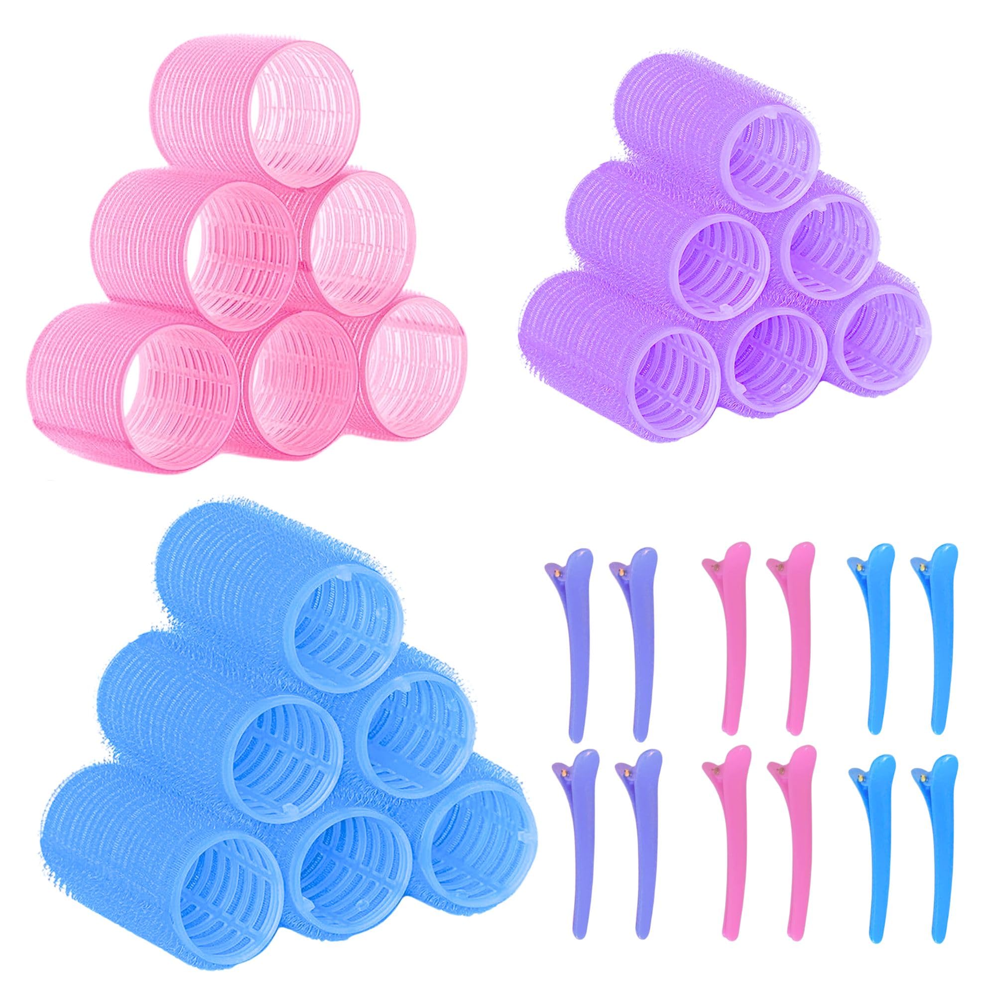 Elaur Hair Rollers Set, 18 Pieces Self Grip Holding Hair Rollers Curlers 20 mm, 31 mm, 48 mm & 12 Pieces Duckbill Sectioning Clips for Salon Barber Hairdressing Hair Styling, Hair Roller (Assorted)