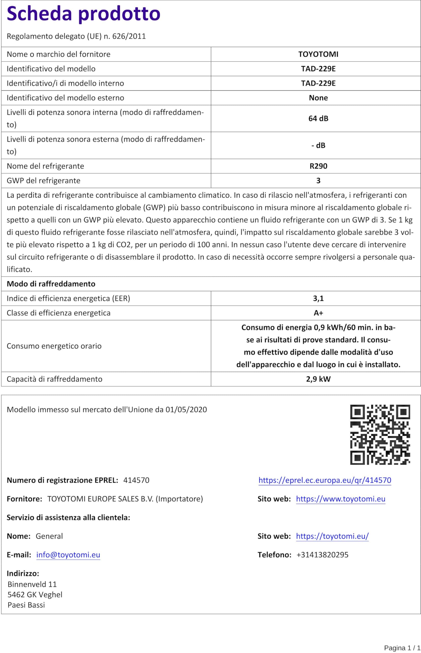 Toyotomi TAD 2229 E Condizionatore portatile 3 in 1