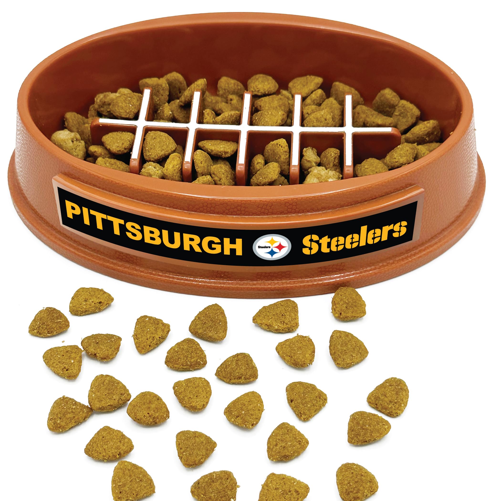 NFL Super-Bowl Pittsburgh Steelers Slow Feeder Dog &amp; Cat Bowl. Football Design for Healthy Digestion. Non-Slip for Large &amp; Small Pets