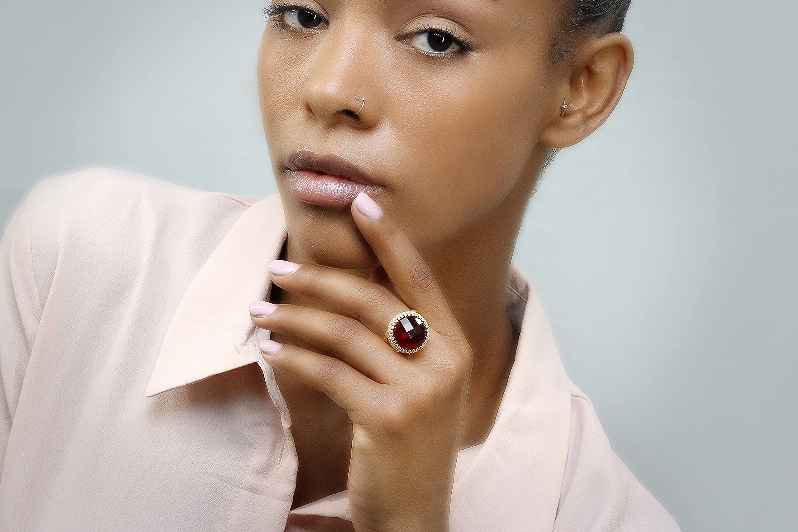 Granat Schmuck Brauch Schliff Runde Ring im 14k Gold - Auffällige Aussage Gold Ringe, Geburtsstein Ringe, Personalisierte Ringe, Geschenk Ringe für Frauen - Anpassbare Ringgröße und Material