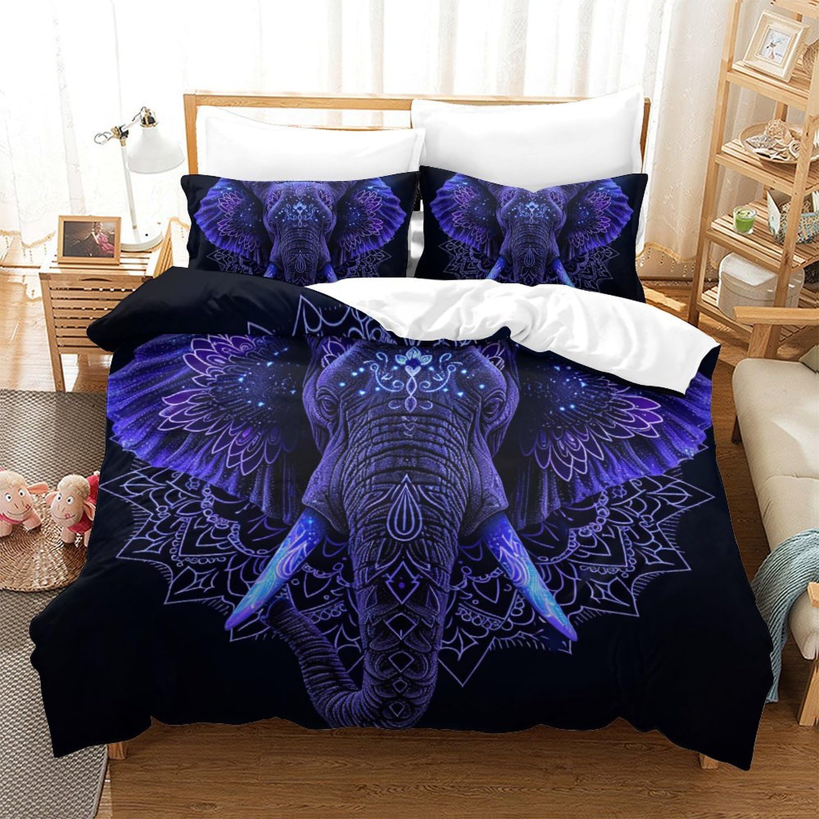 GXYUAOIEF Elephant 3D Printed Duvet Cover Set 3 Pieces Bedding Soft Microfiber with Zipper Closure，Pillowcases for Teens And Adults King（220x240cm）