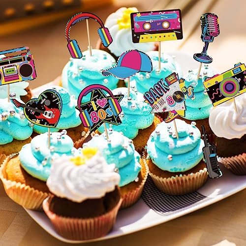Miniatura 5 de Clabby 32 piezas de decoración para cupcakes de los años 80 y 90, decoración de fiesta de cumpleaños, decoración de pastel de hip hop, decoración