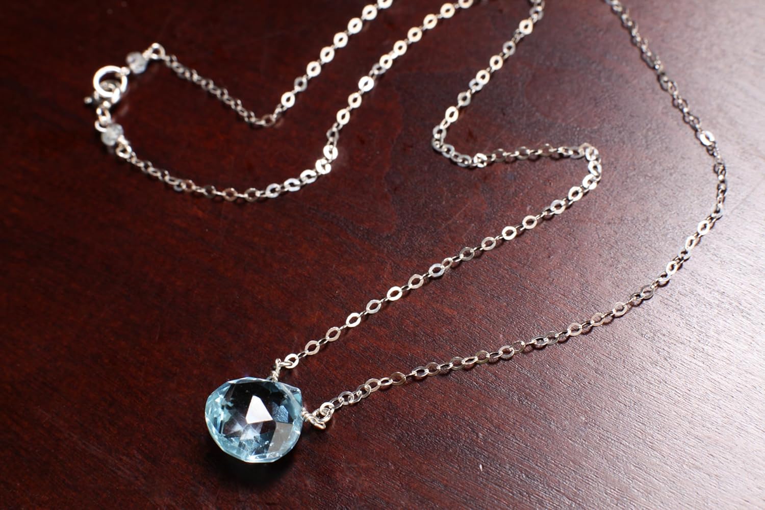 Swiss Blue Topaz Faceted Heart Briolette Teardrop AAA Quality 12.5mm Gemstone Pendant in 925 Sterling Silver,14K Gold Filled Chain Necklace